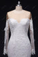 Designer Lace Illusion Off-shoulder Sleeved Nude Pink Mermaid Wedding Dress