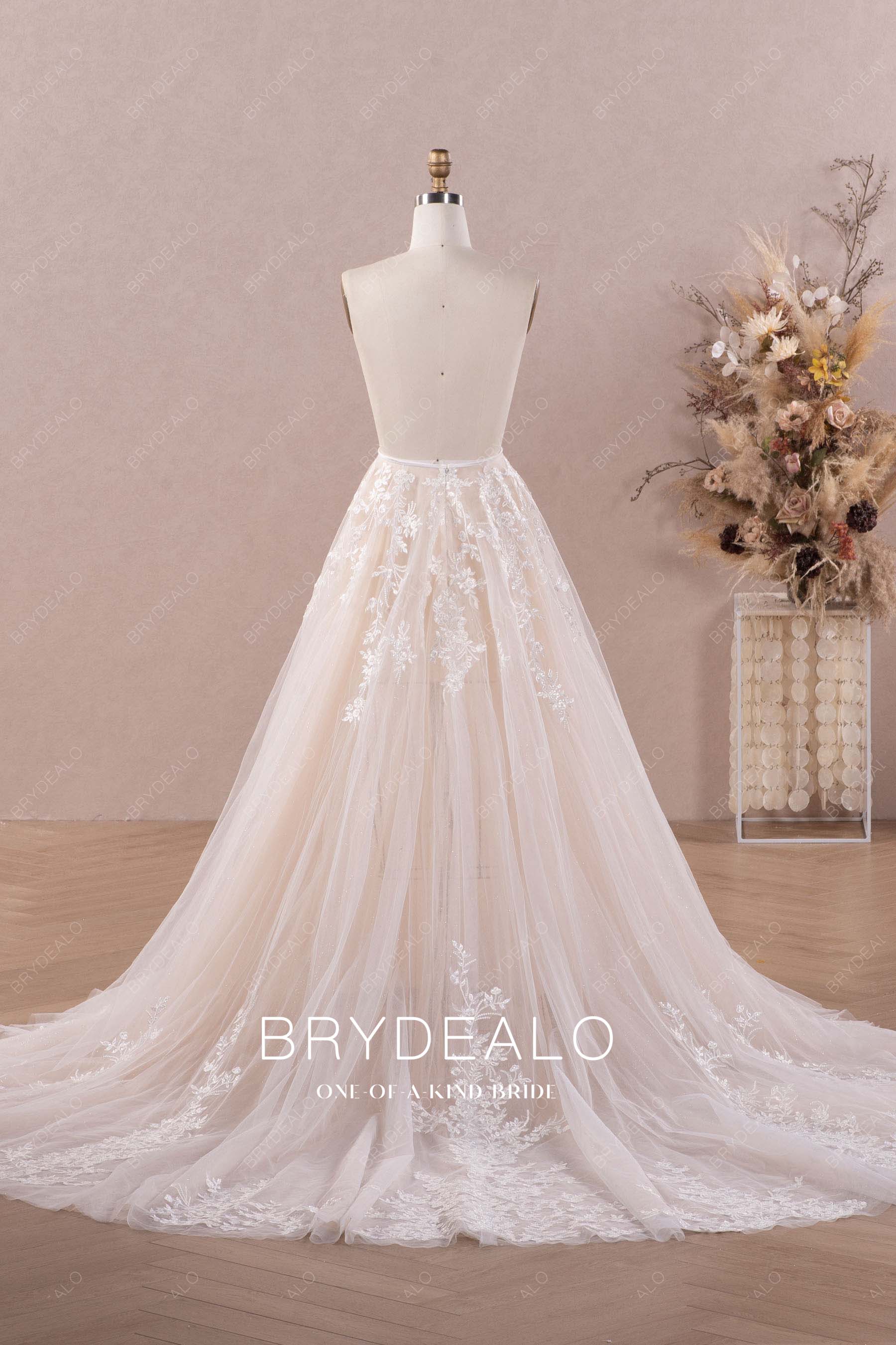 designer illusion shimmery lace wedding dress overskirt