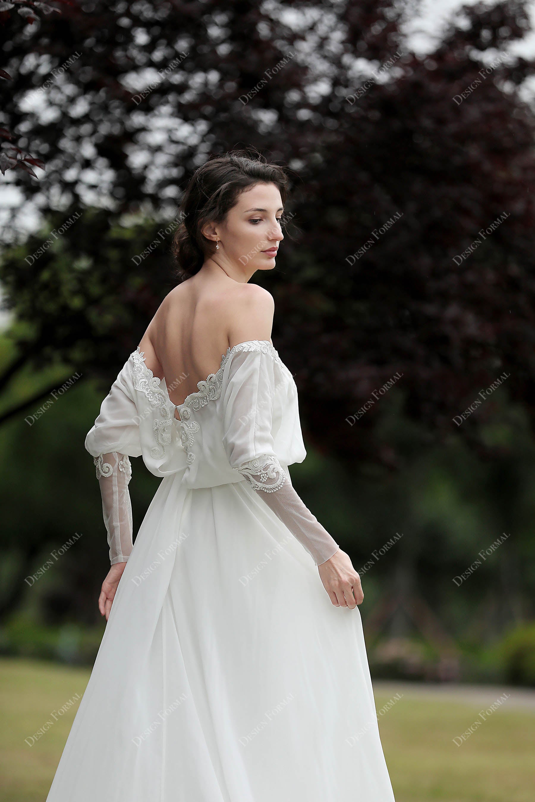 Illusion Sleeves Off Shoulder Bridal Dress