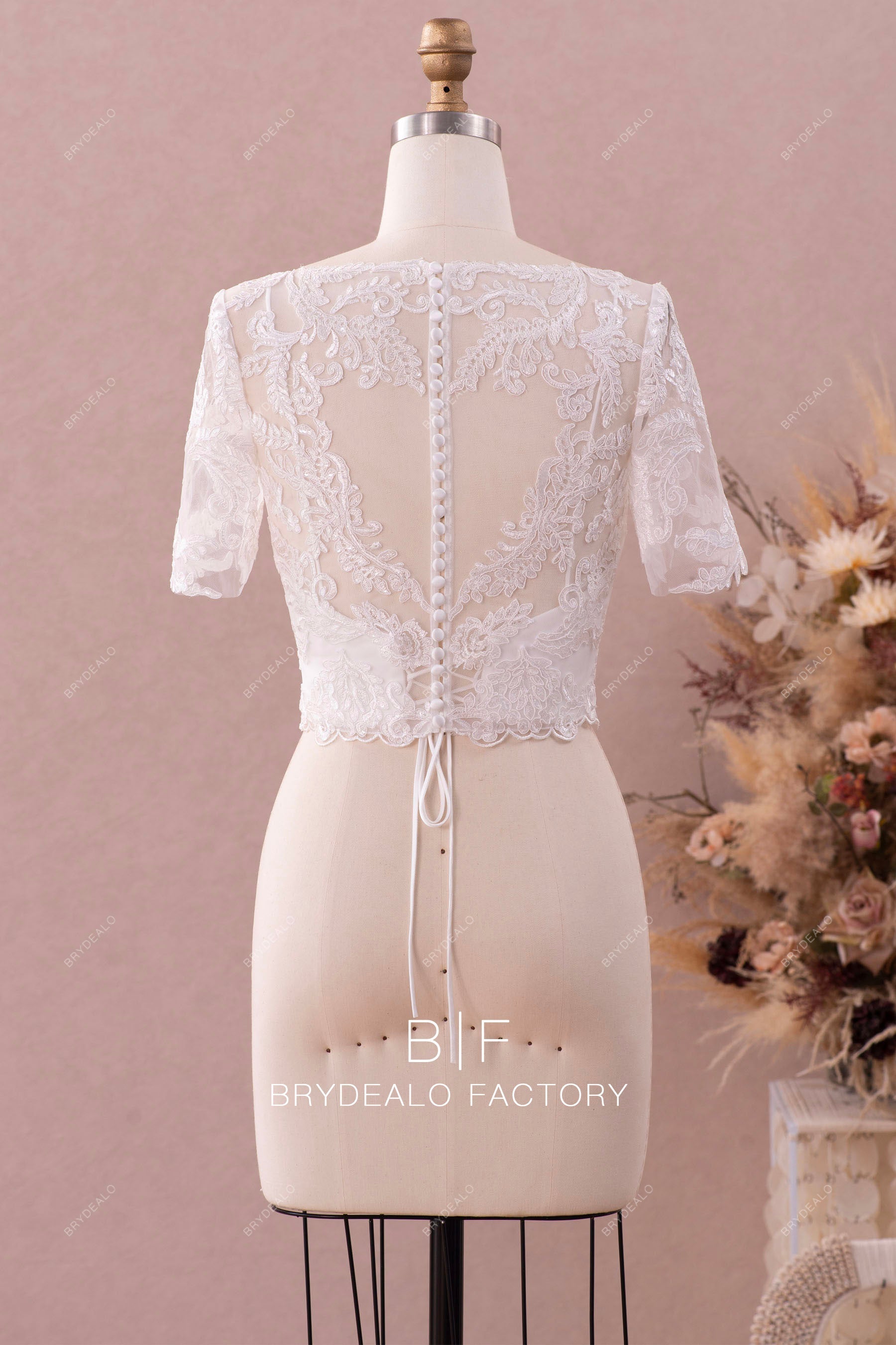beautiful lace illusion back bridal bolero