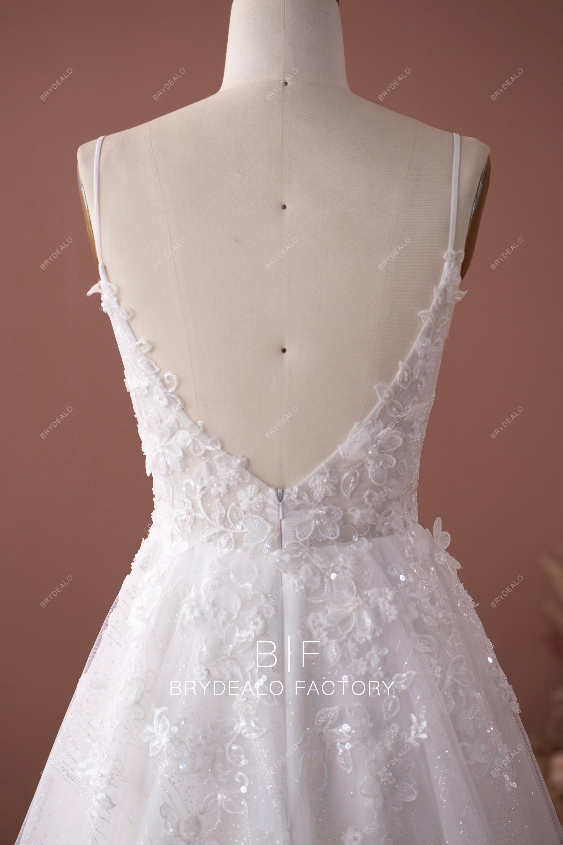 illusion v-back designer lace destination wedding gown