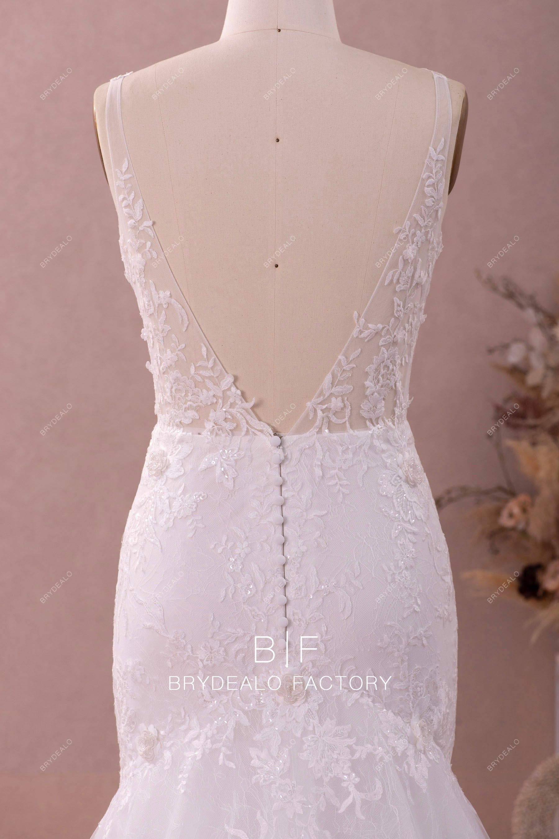 illusion v back buttoned bridal gown