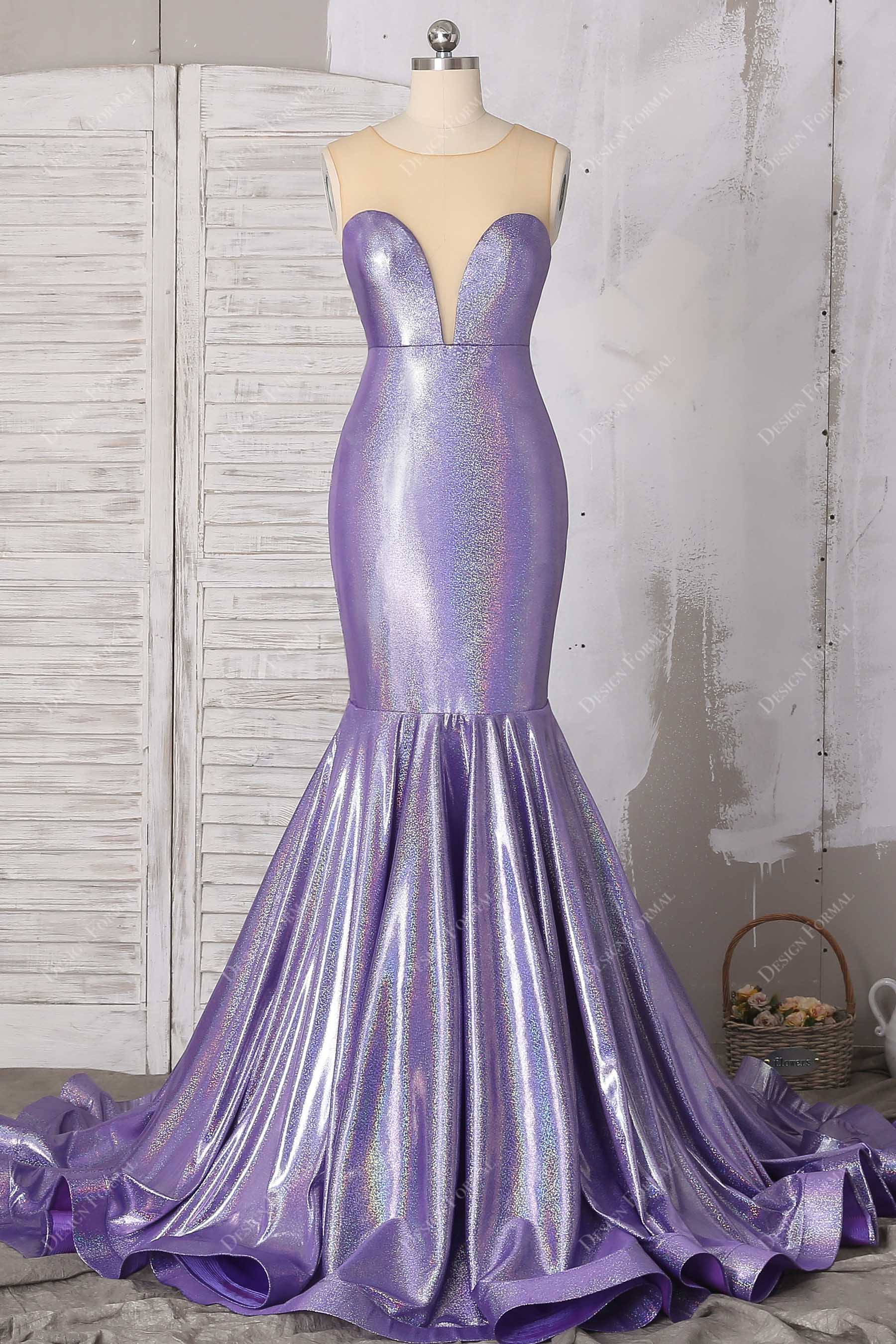 iridescent purple glitter mermaid prom dress 