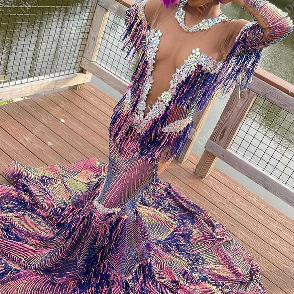 slim fit dress slacks Pink Iridescent Sequin Lace-Up Mermaid Long Prom Dress – Dreamdressy