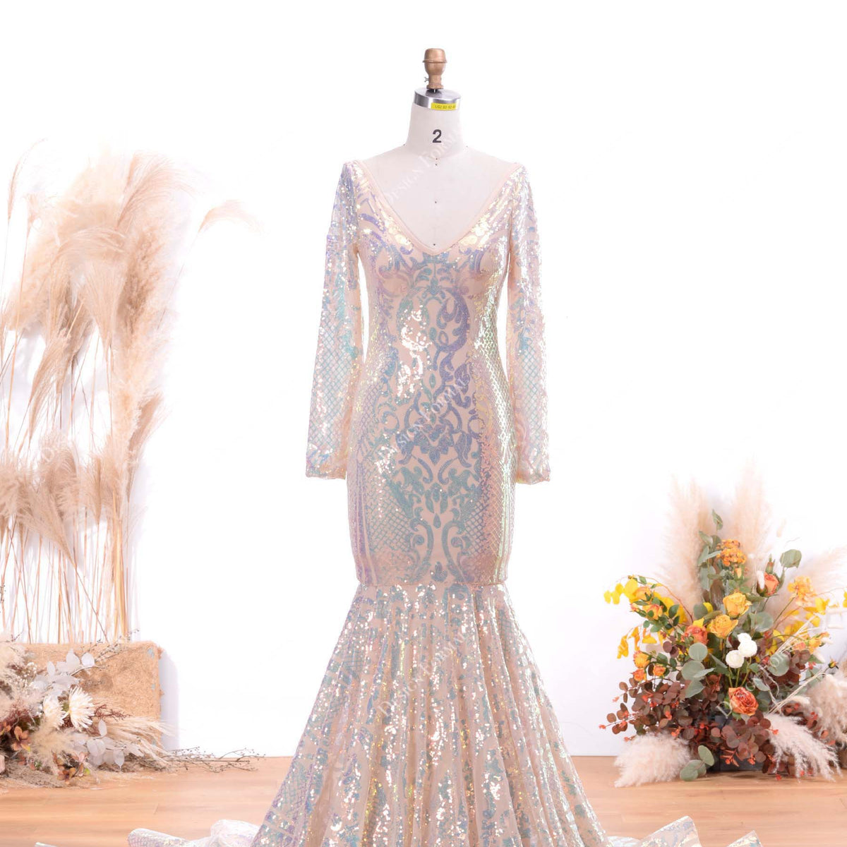 Unique Iridescent Sequin V-neck Mermaid Afro-descendant Prom Dress