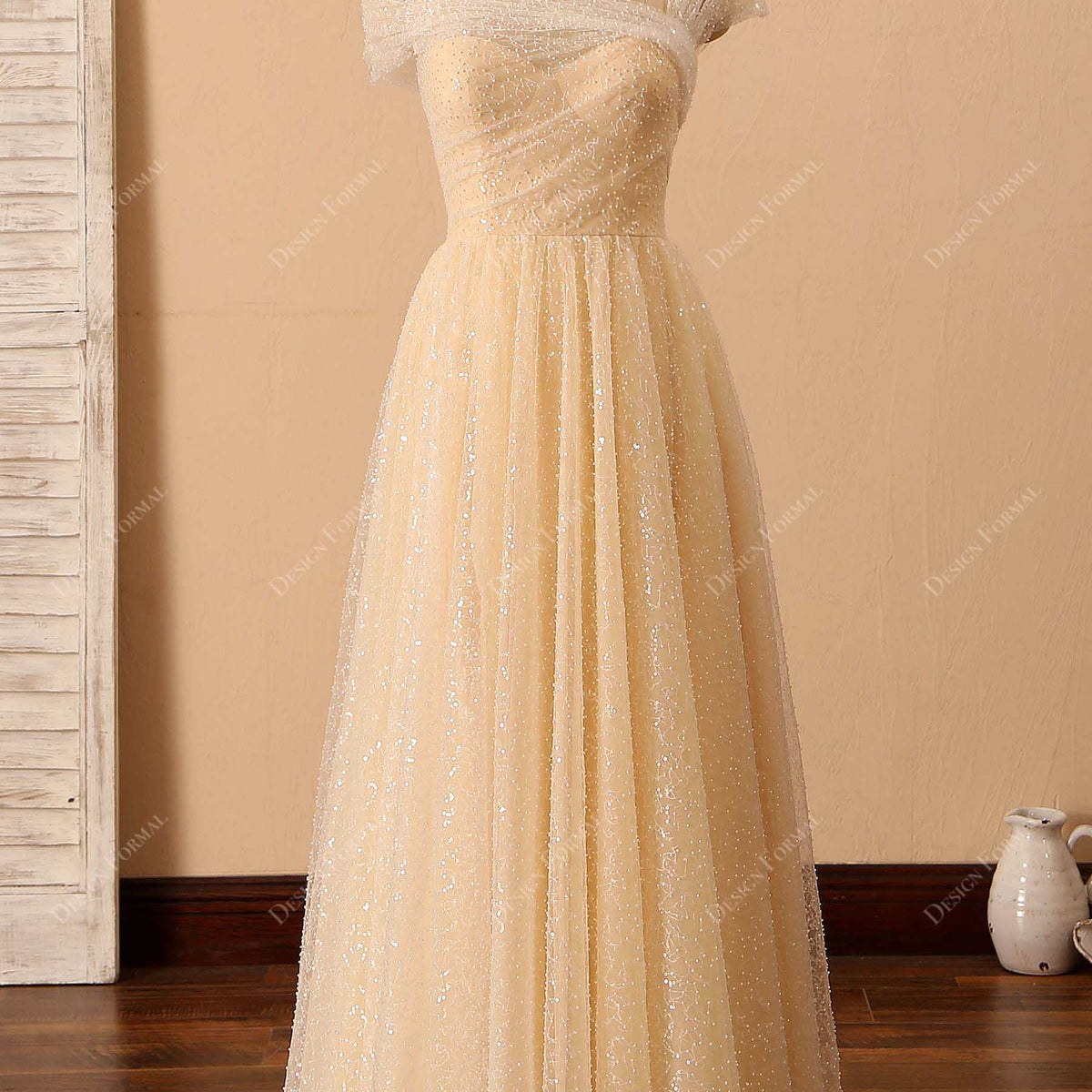 slim fit dress slacks Ivory Scattered Beads Tulle Champagne Corset Prom Bridal Dress