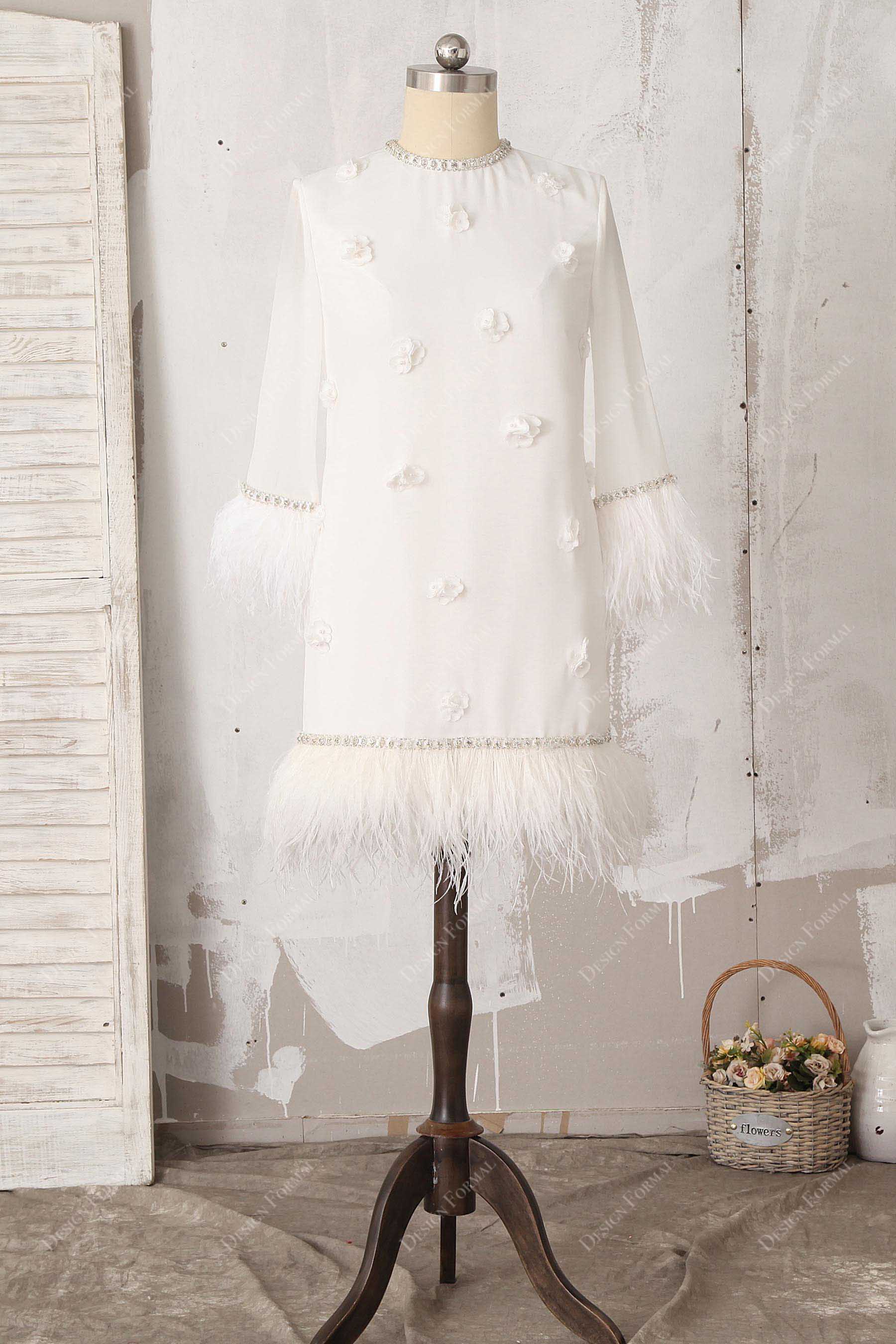 ivory feathered chiffon mini length bridal shower dress