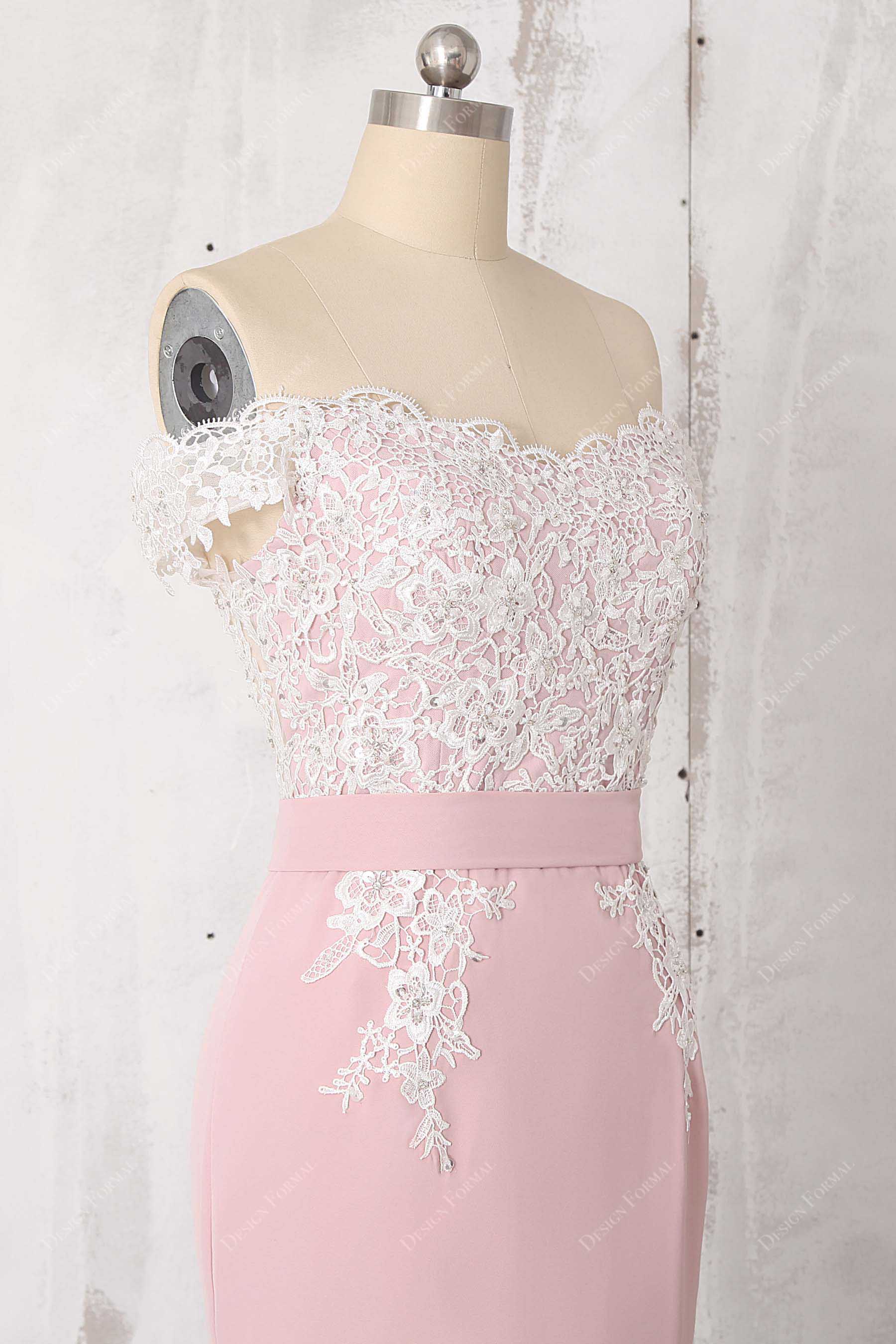 ivory lace overlaid prom dress