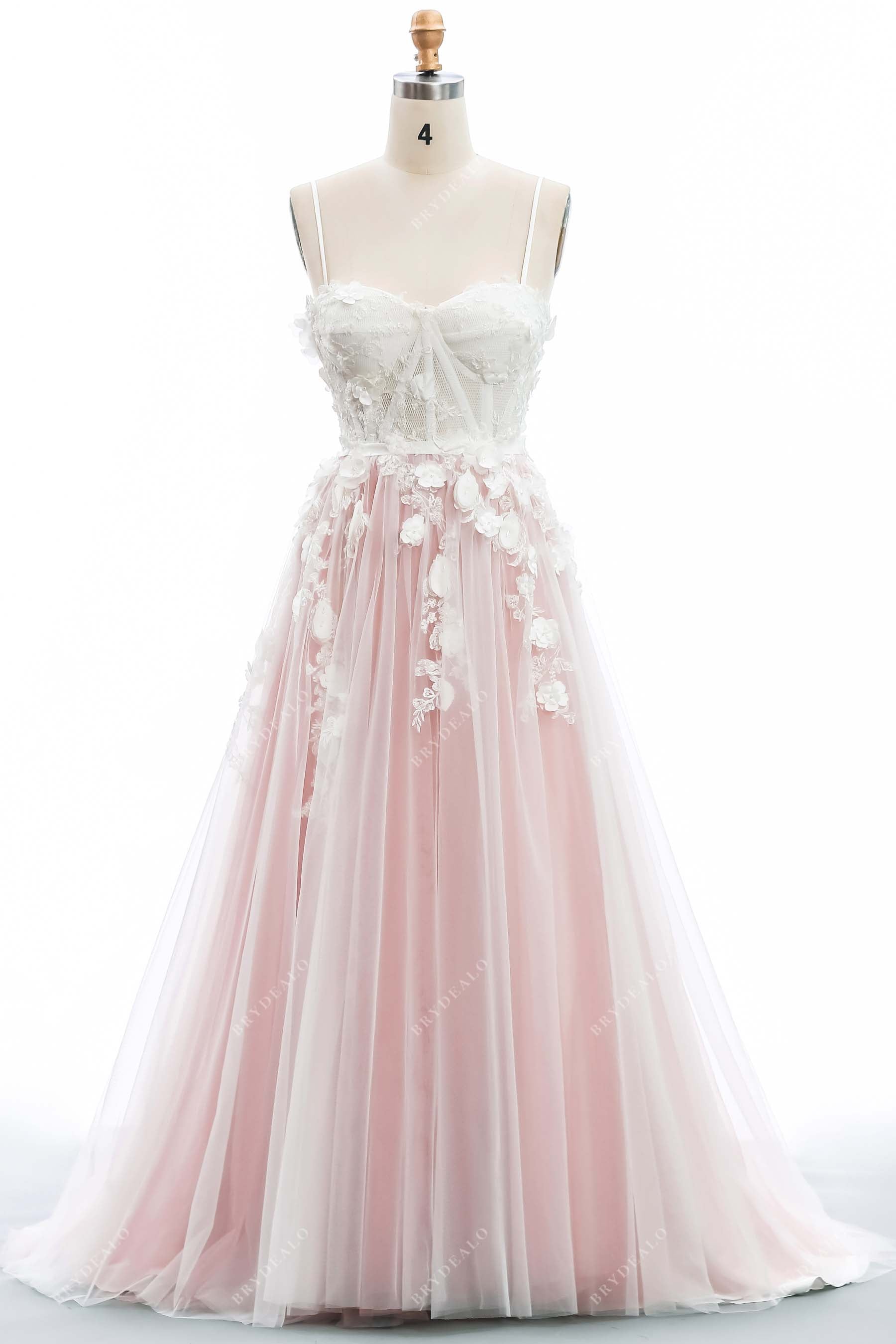 Modern Exposed Boning Sweetheart 3D Lace Dusty Rose Wedding Dress