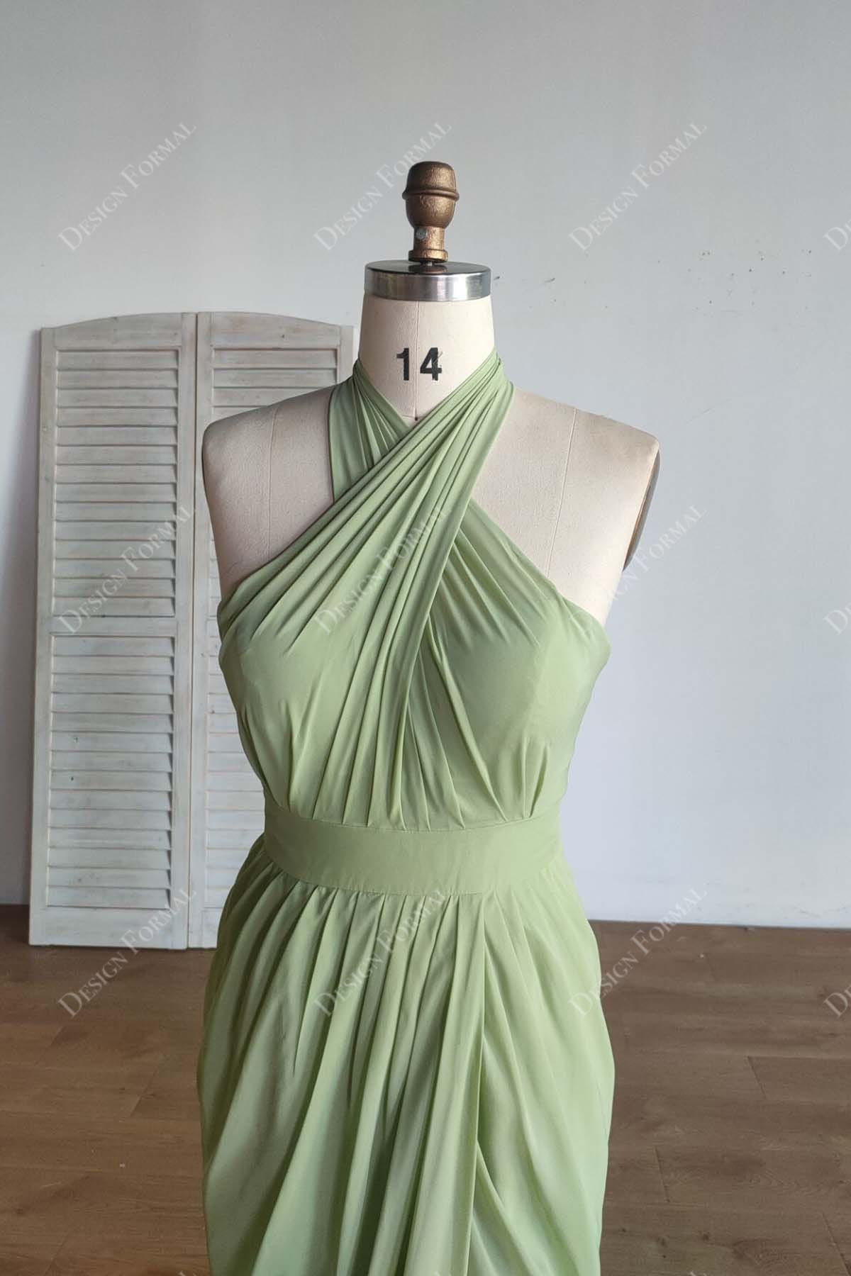 jade halter neck chiffon custom bridesmaid dress