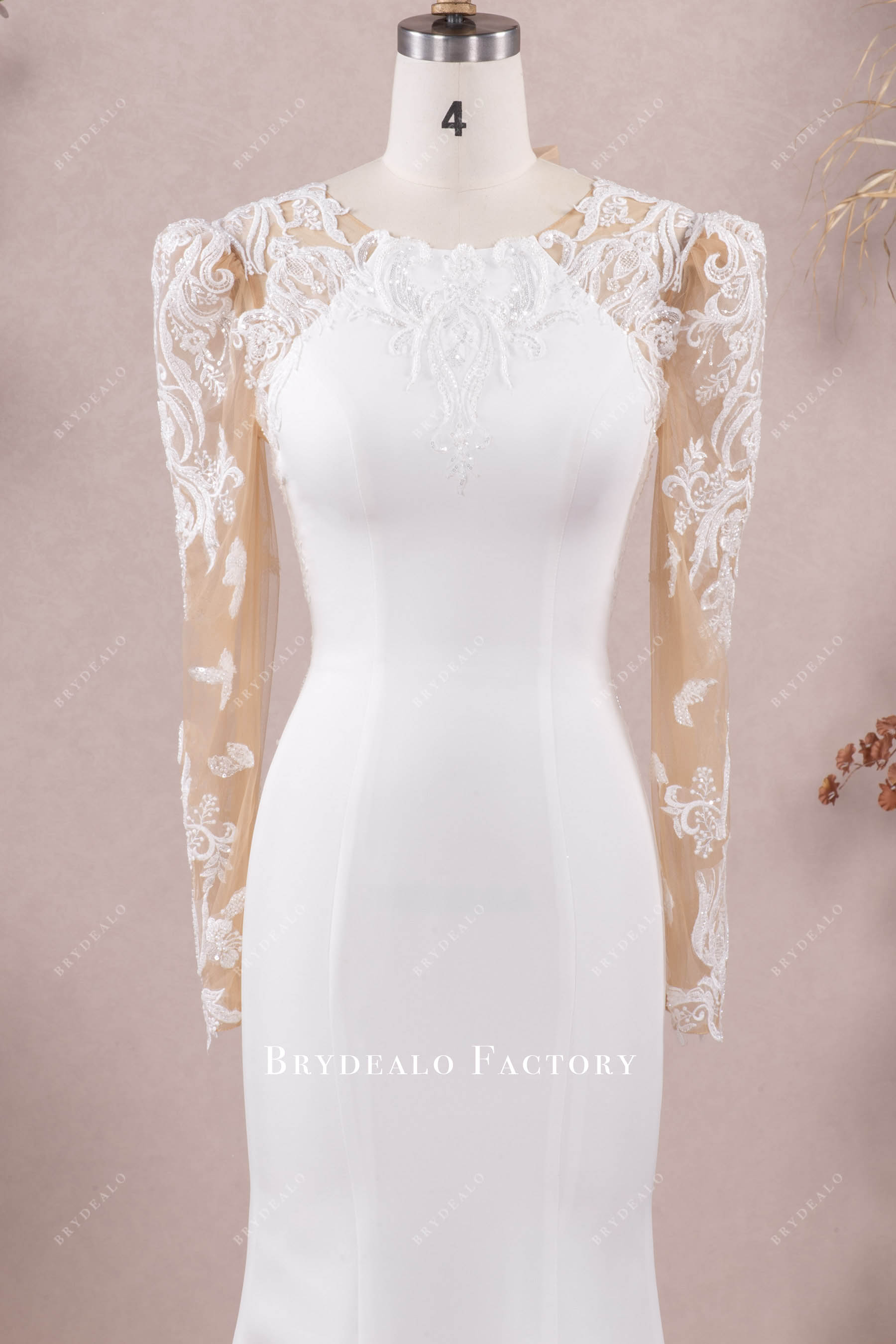 jewel neck raglan sleeves wedding dress