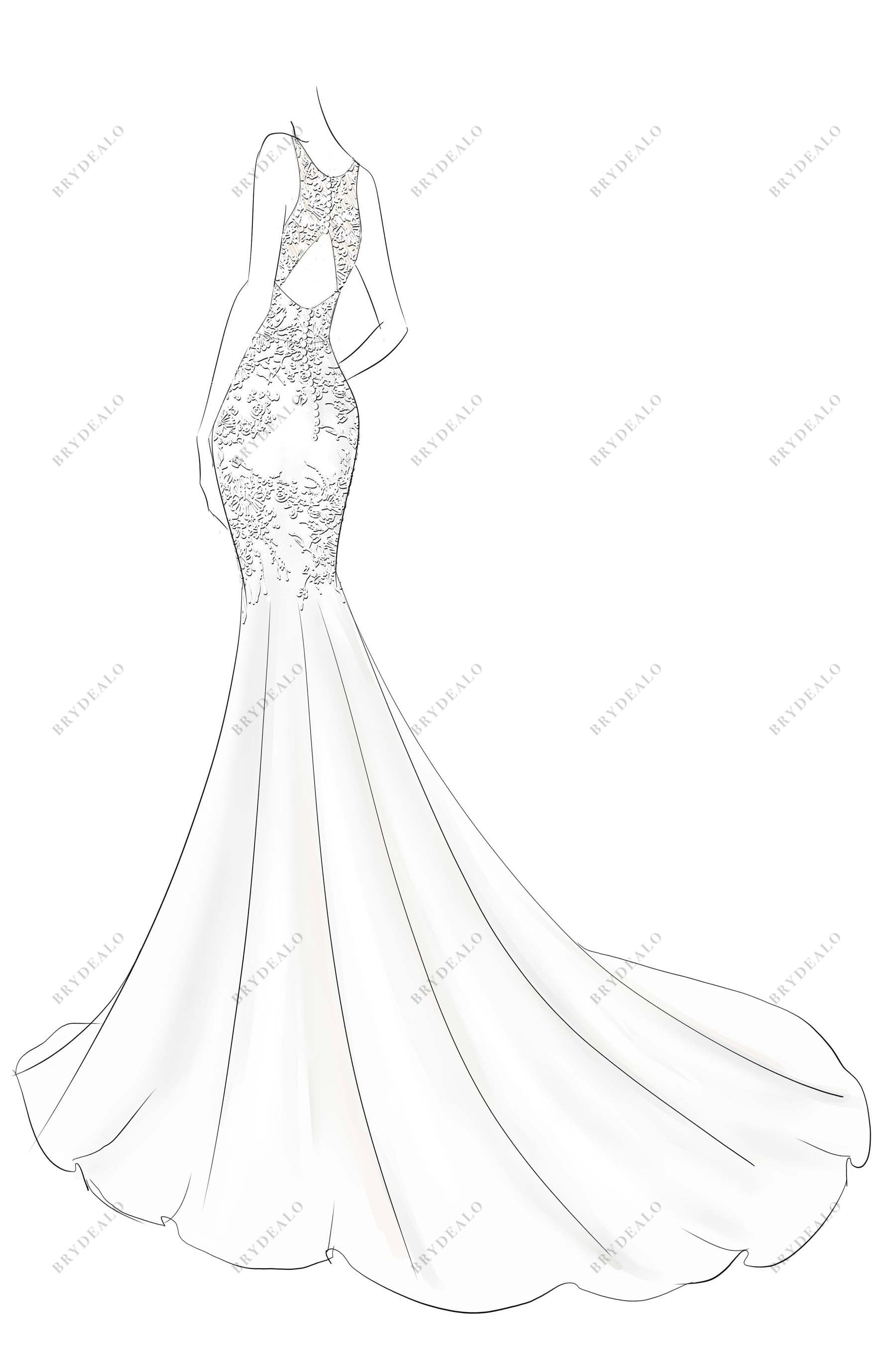 Maxi fitted mermaid dress with strapless straight across neckline, peplum  waist, back zip clasp. Gored bodycon sleeveless dress with flared hemline.  Back and front. Technical flat sketch, vector. Stock Vector | Adobe