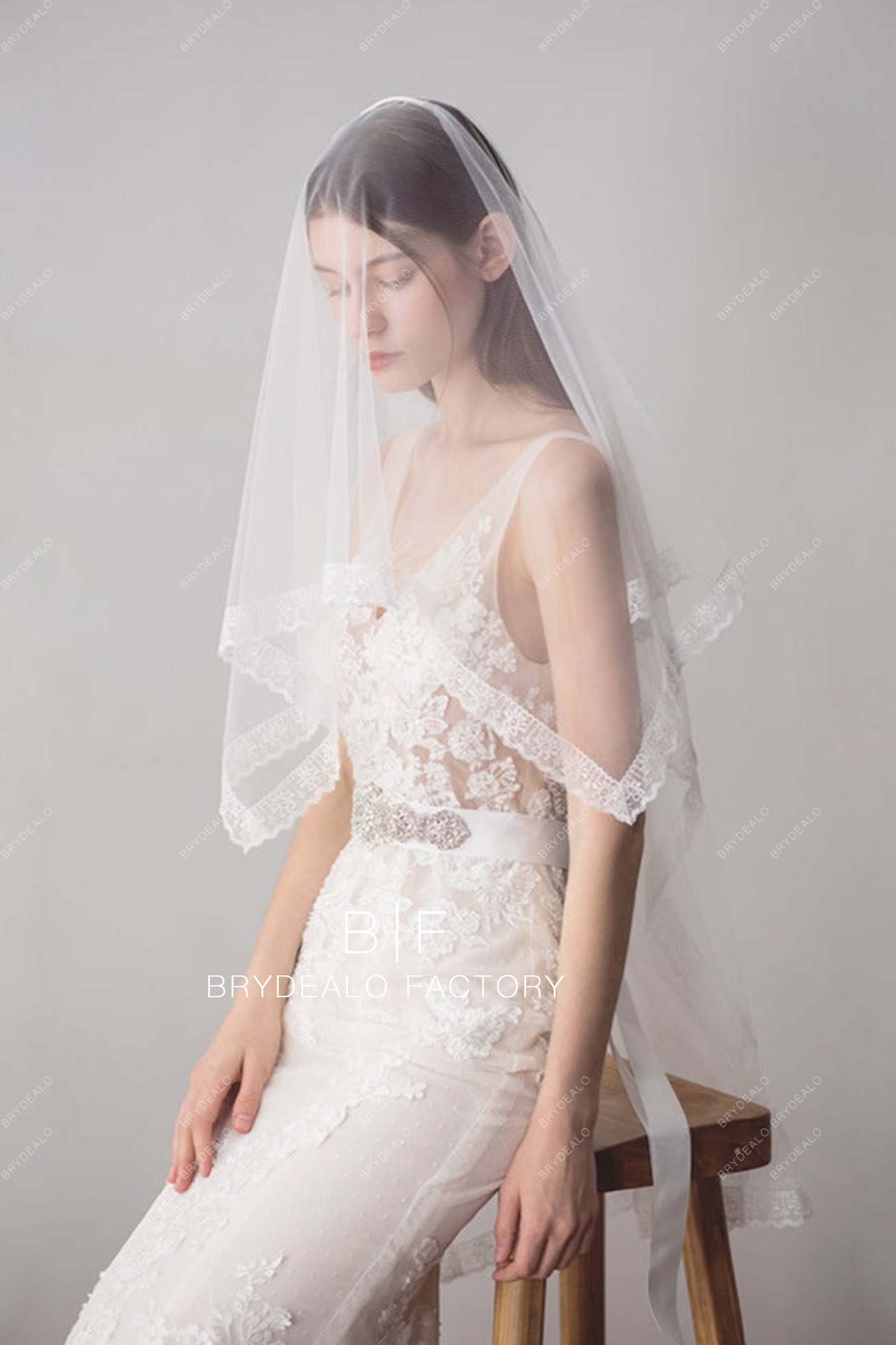 Timeless Waltz Length Bridal Veil with Lace Trim
