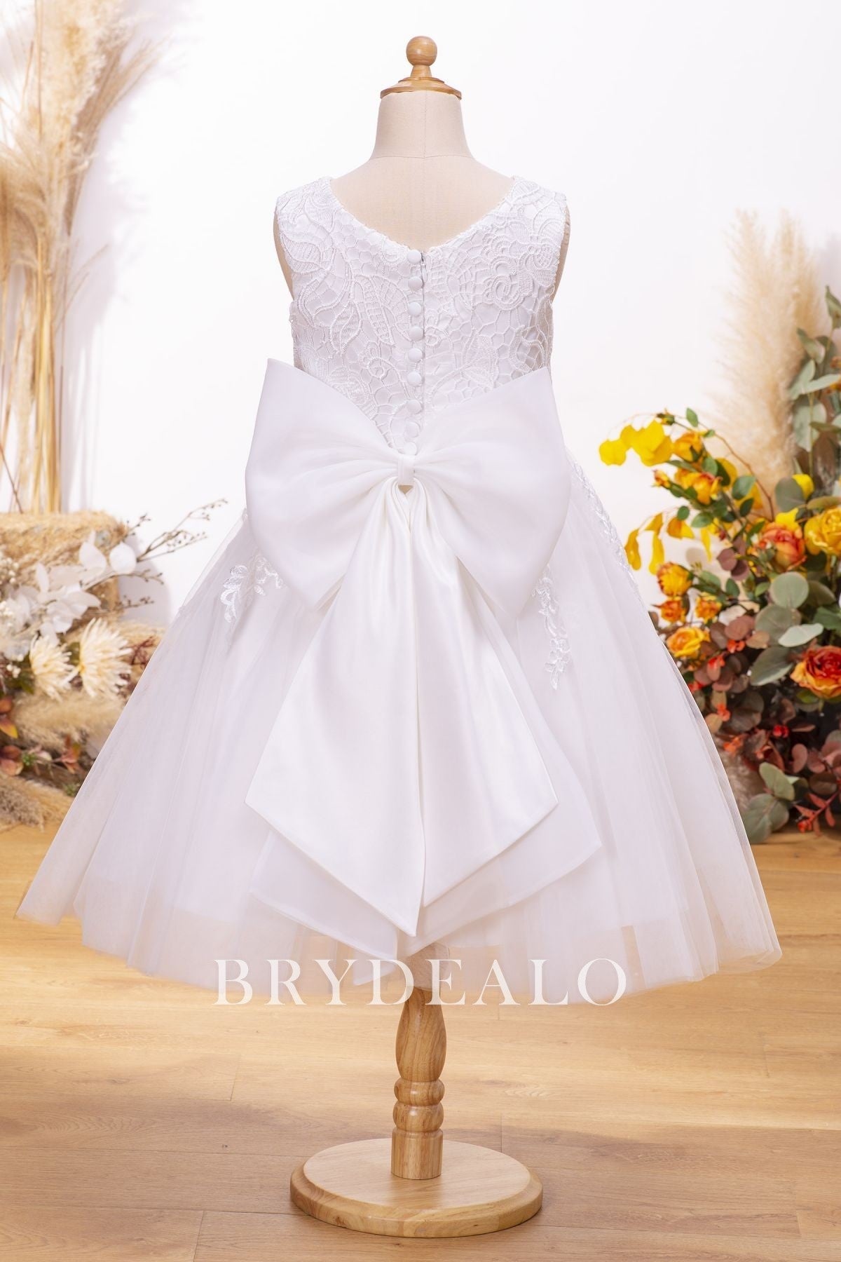 fashionable big bow lace tulle flower girl dress