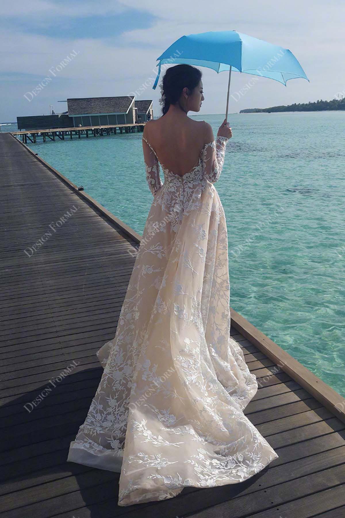 lace champagne beach wedding dress