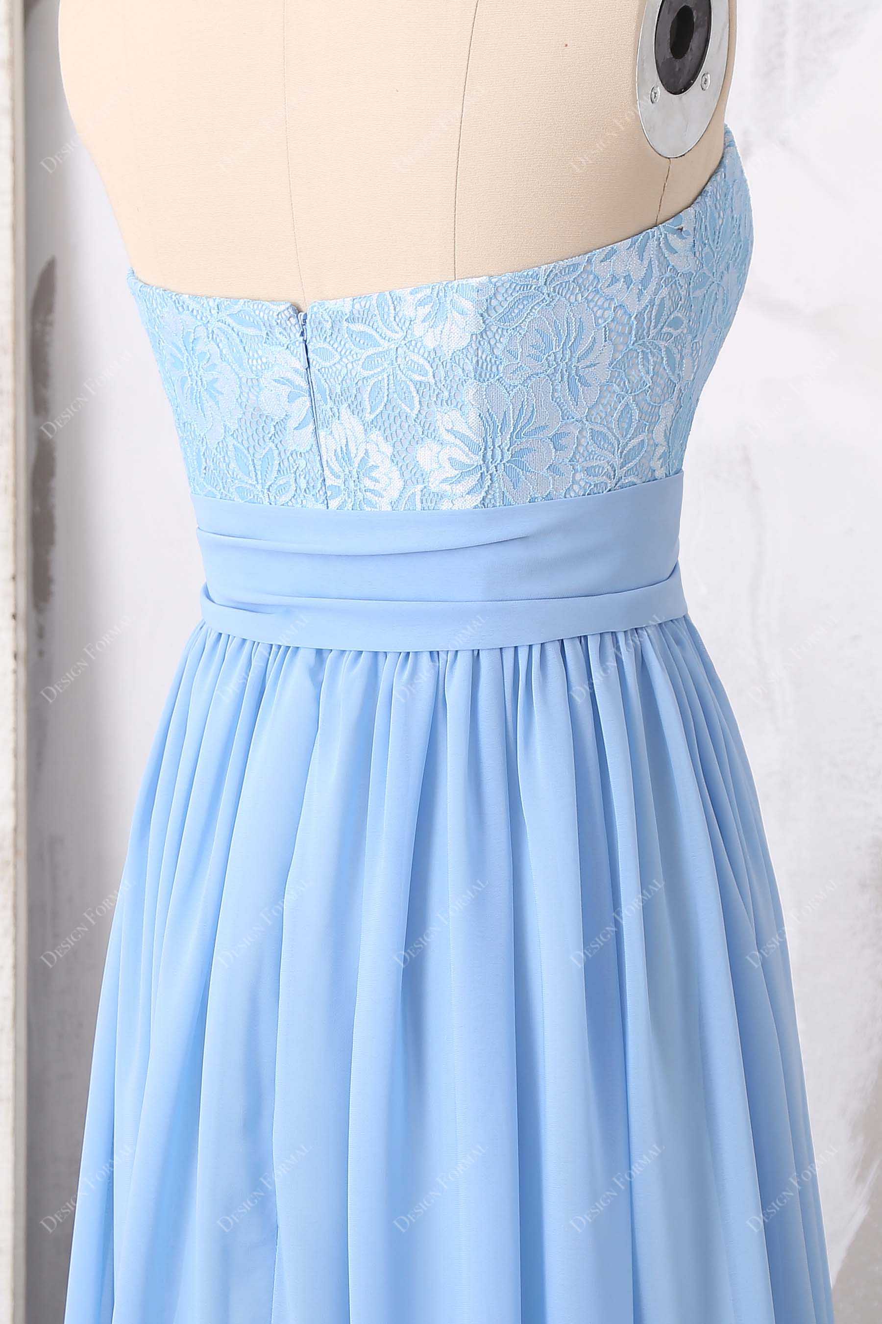 lace chiffon sky blue bridesmaid dress