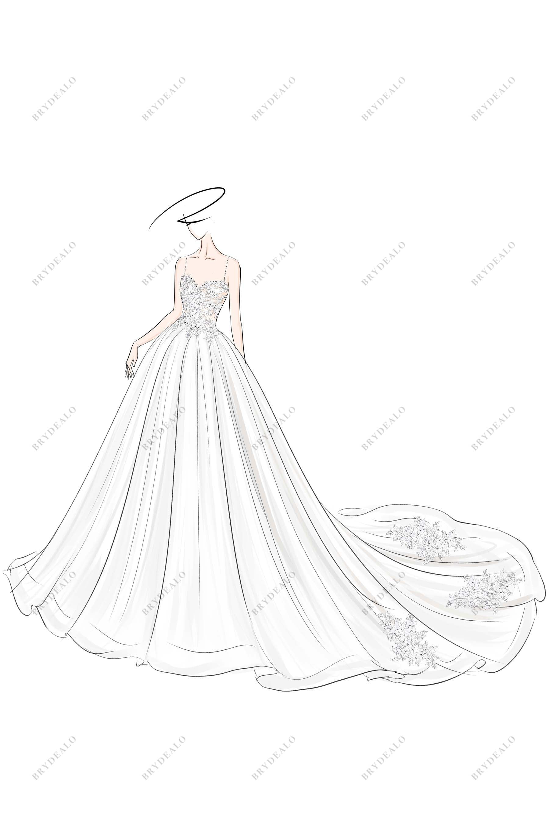 Sweetheart Lace Corset Designer Wedding Ball Gown Sketch
