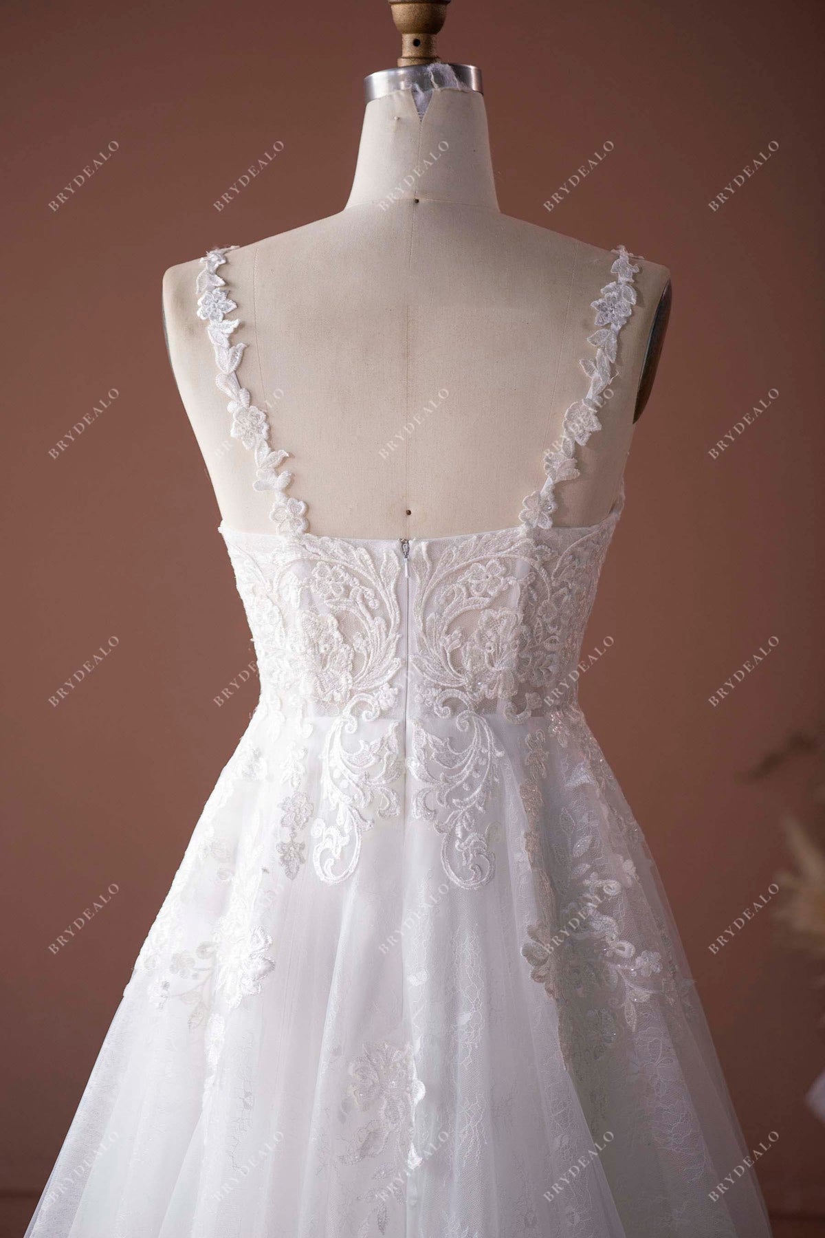Ivory Spaghetti Straps Wedding Dress Embroidered Corset Bridal Dress with Sweep Train main image 1