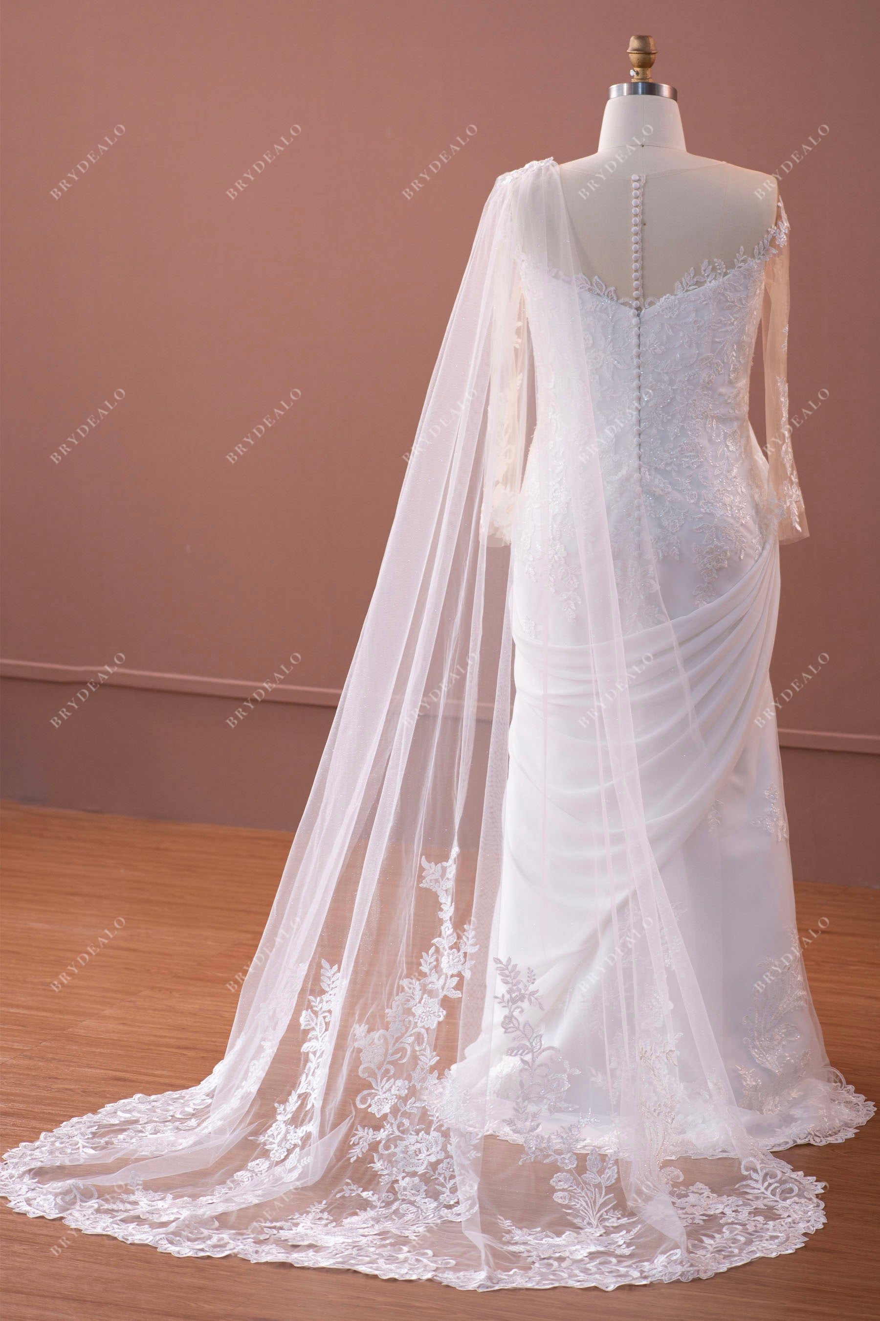 sweep train mermaid bridal gown with sari & cape