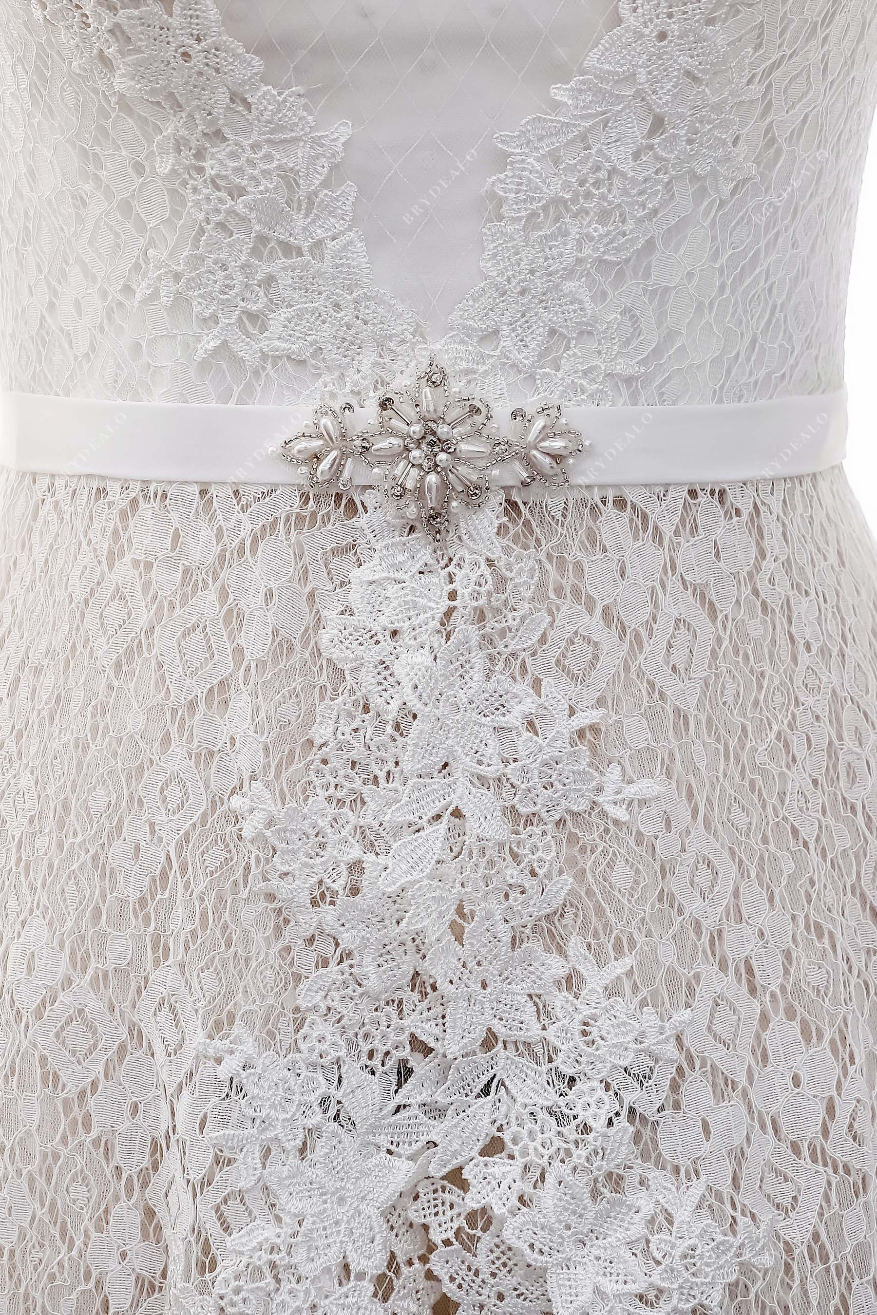 lace pearls belt casual bridal dress