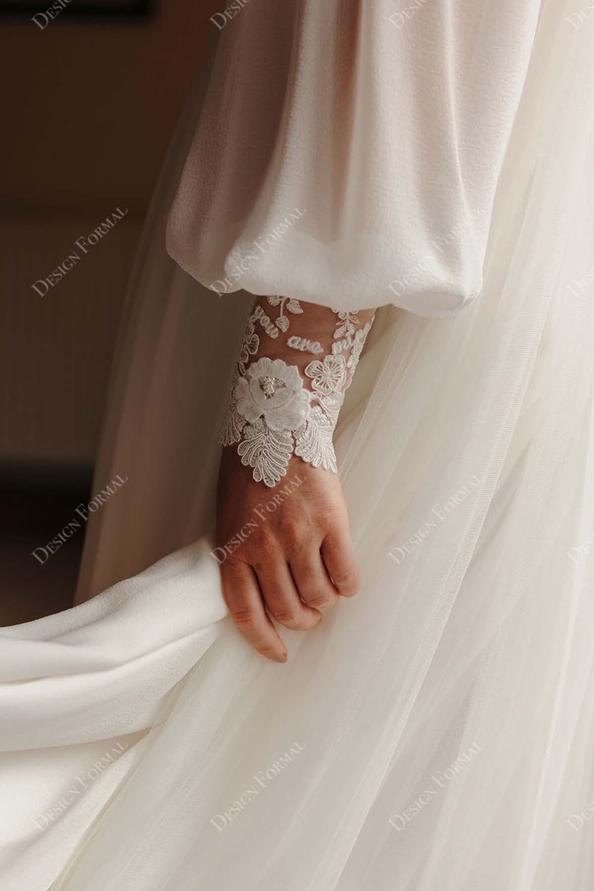 lace sleeve cuff bridal dress