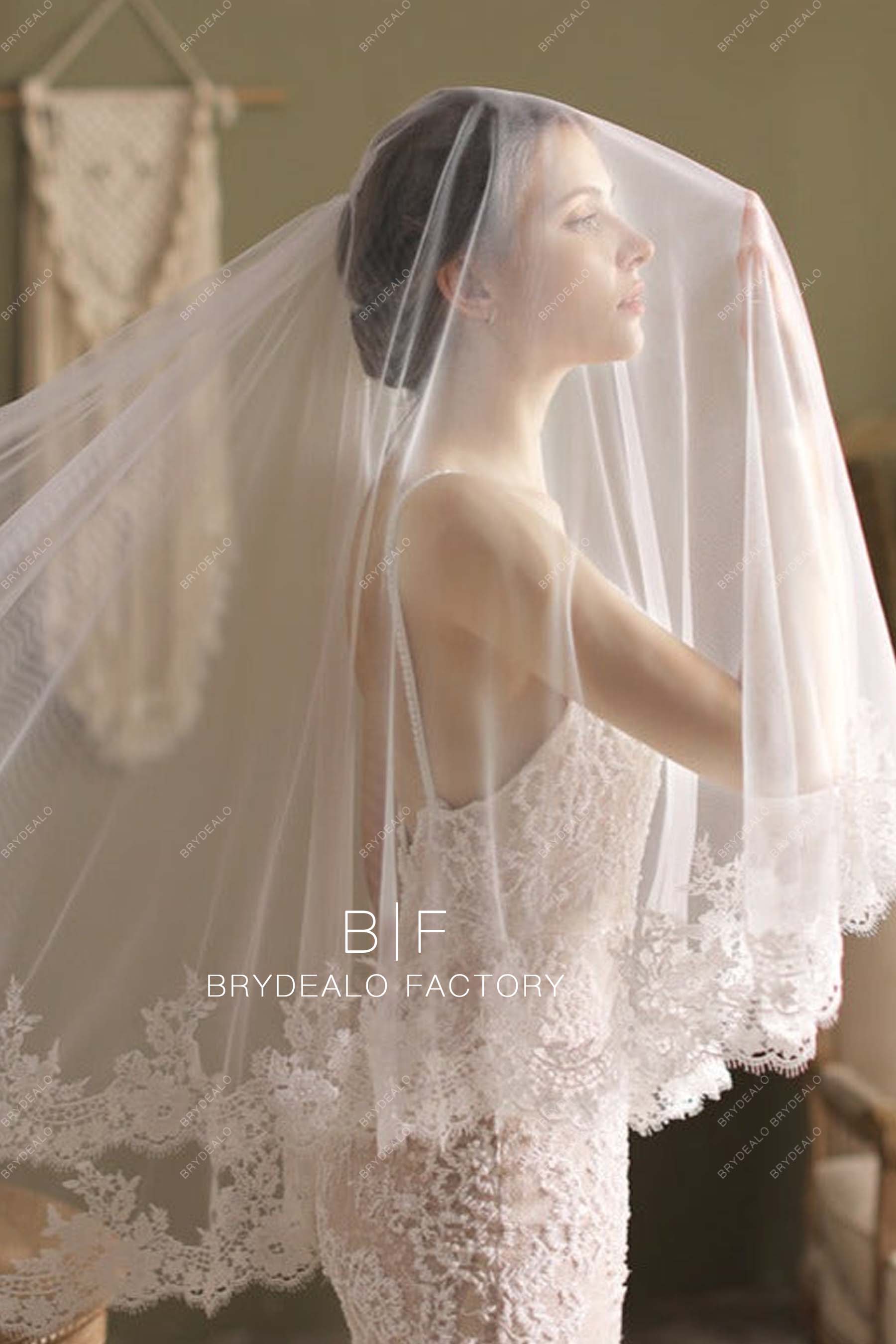  Lace Trim Wedding Veil For Sale