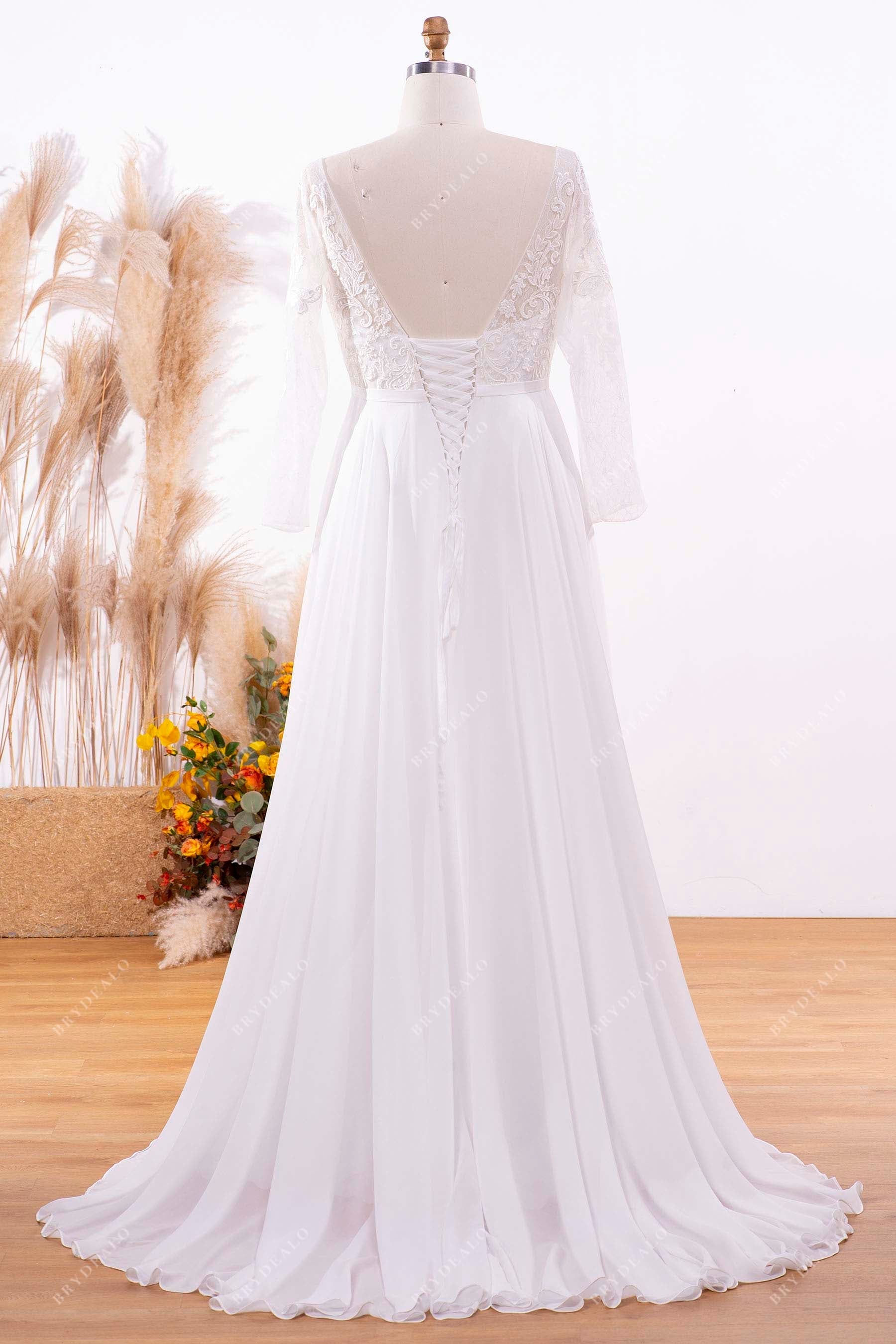 lace-up open back outdoor chiffon wedding dress