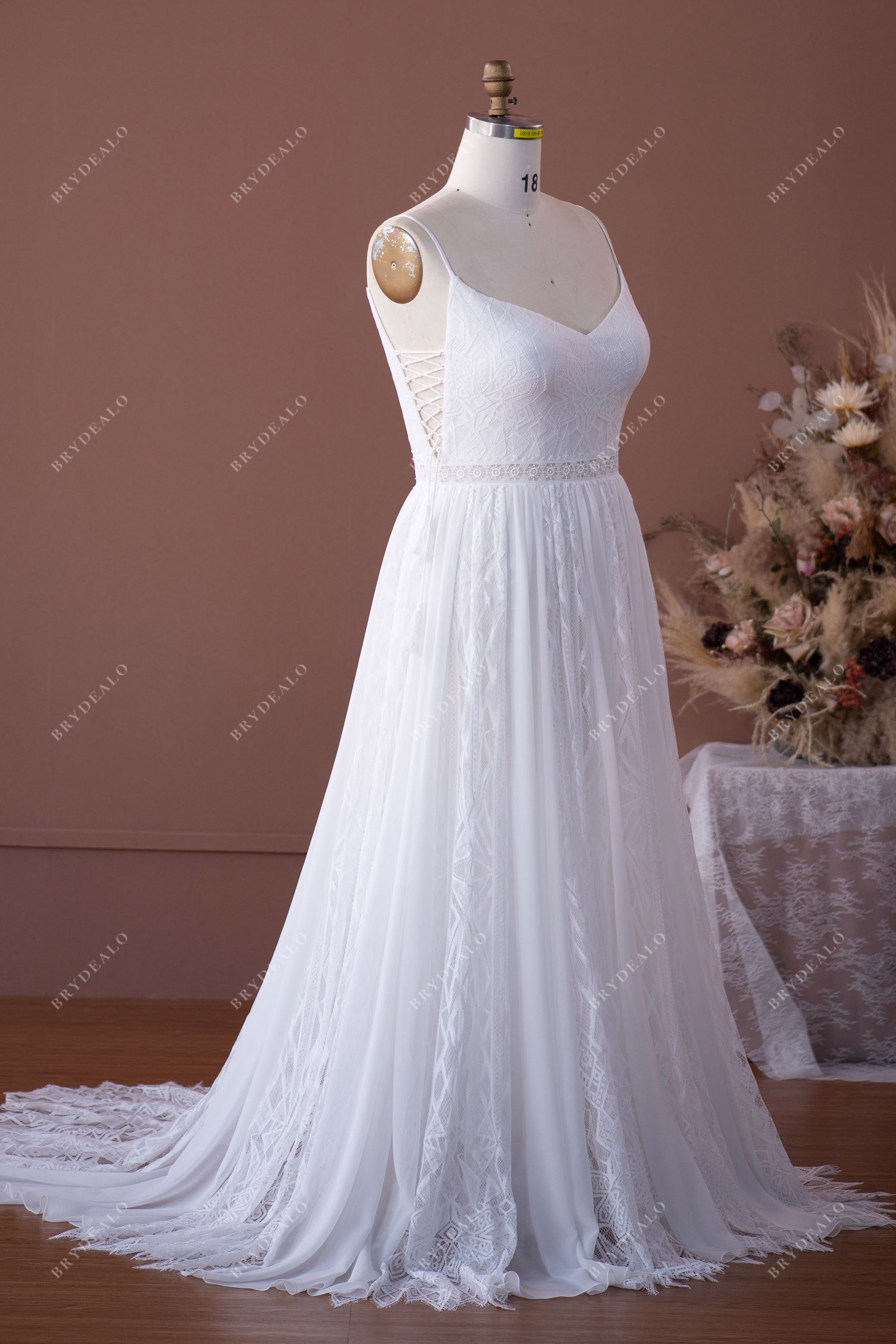 lace-up side cutout tassels trendy bridal gown