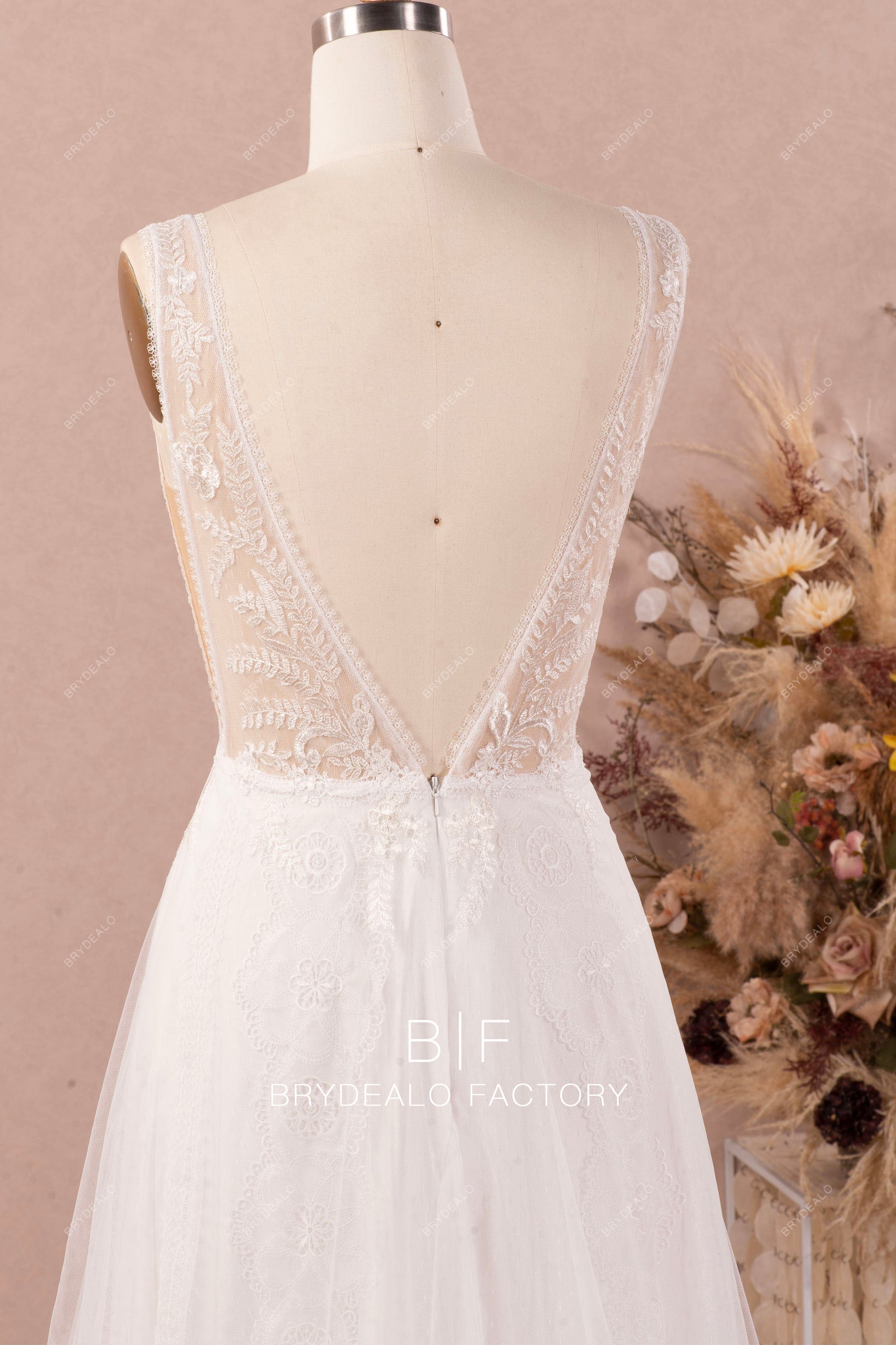 designer lace v-back destination wedding dress