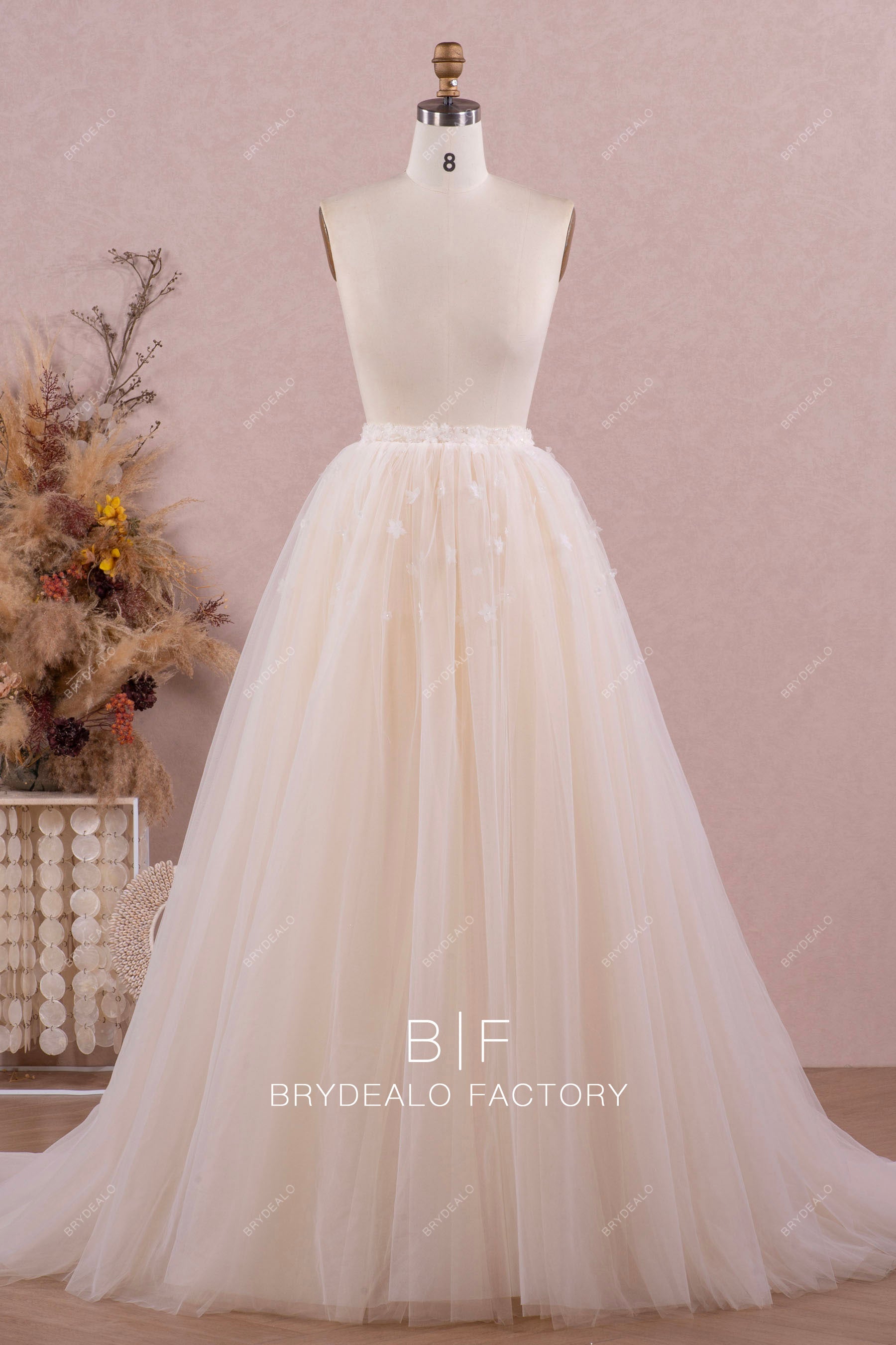 light champagne soft tulle bridal skirt