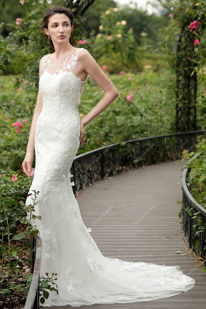 Handmade White 3D Floral Rose Mermaid Wedding Gown Formal Evening Dress