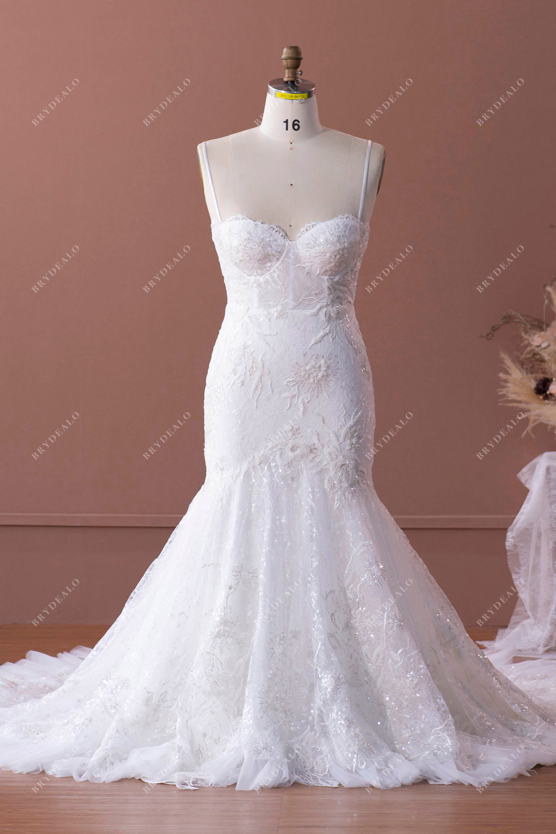 white plus size beaded lace mermaid wedding dress