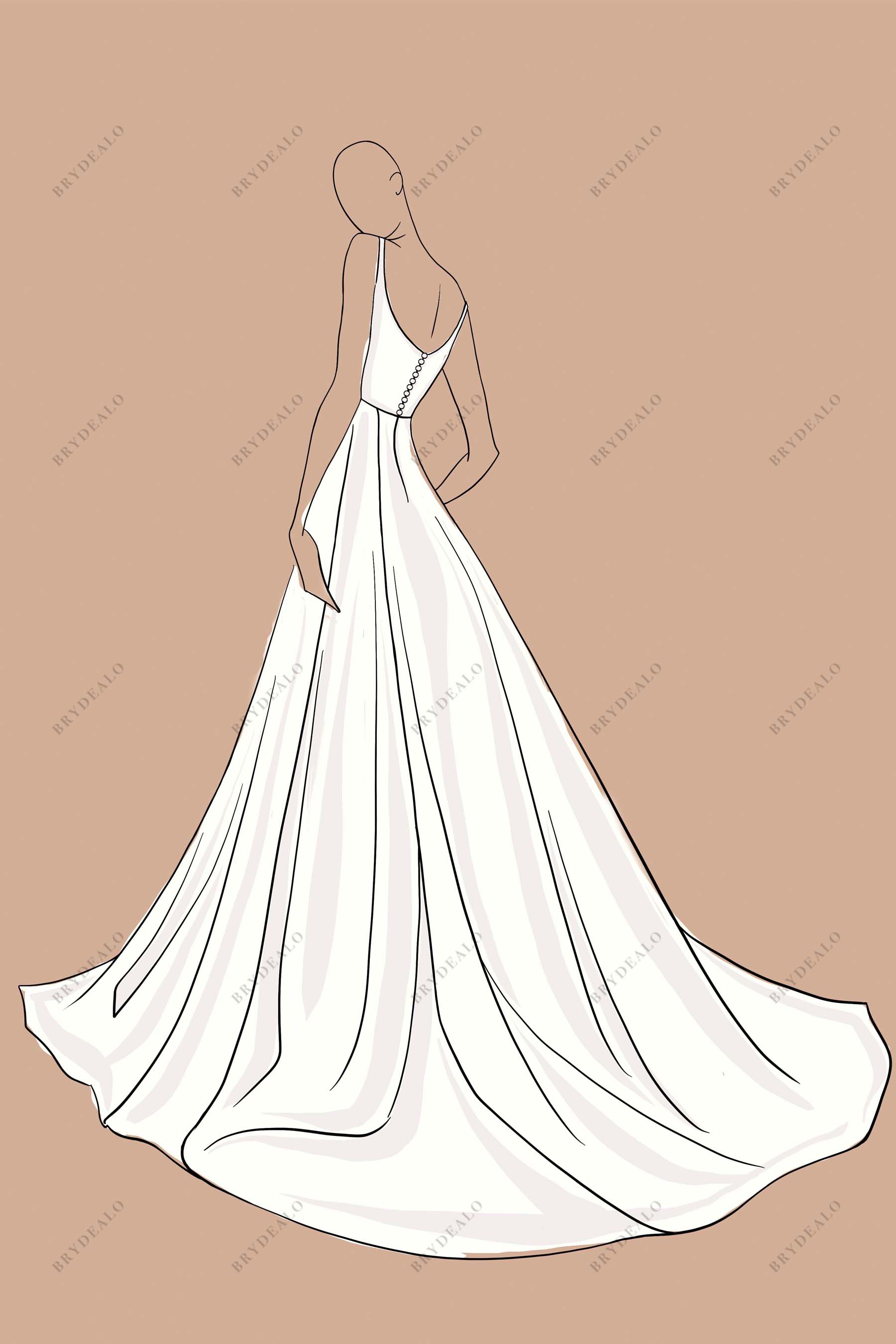 Chapel Train Custom Satin A-line Wedding Dress Sketch