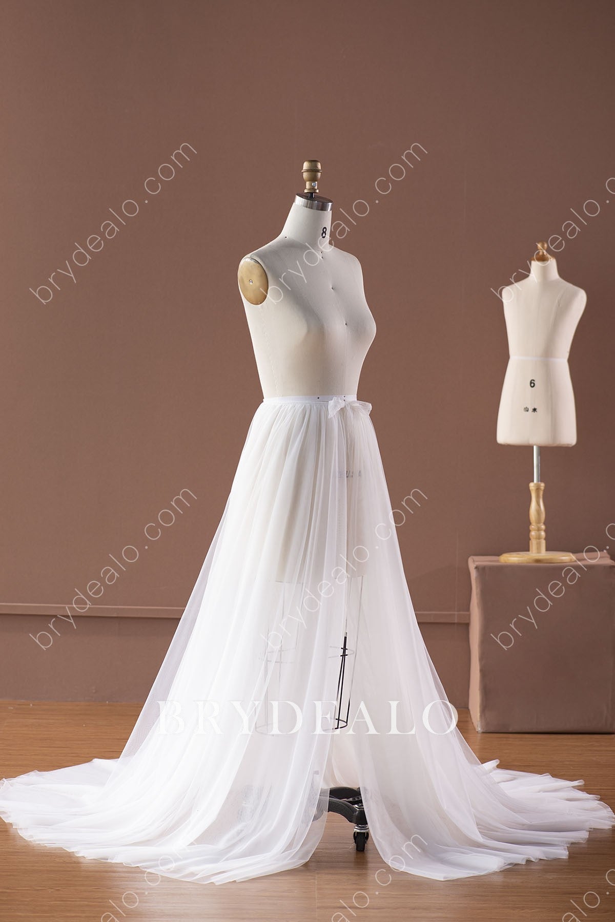 white tulle A-line bridal overskirt