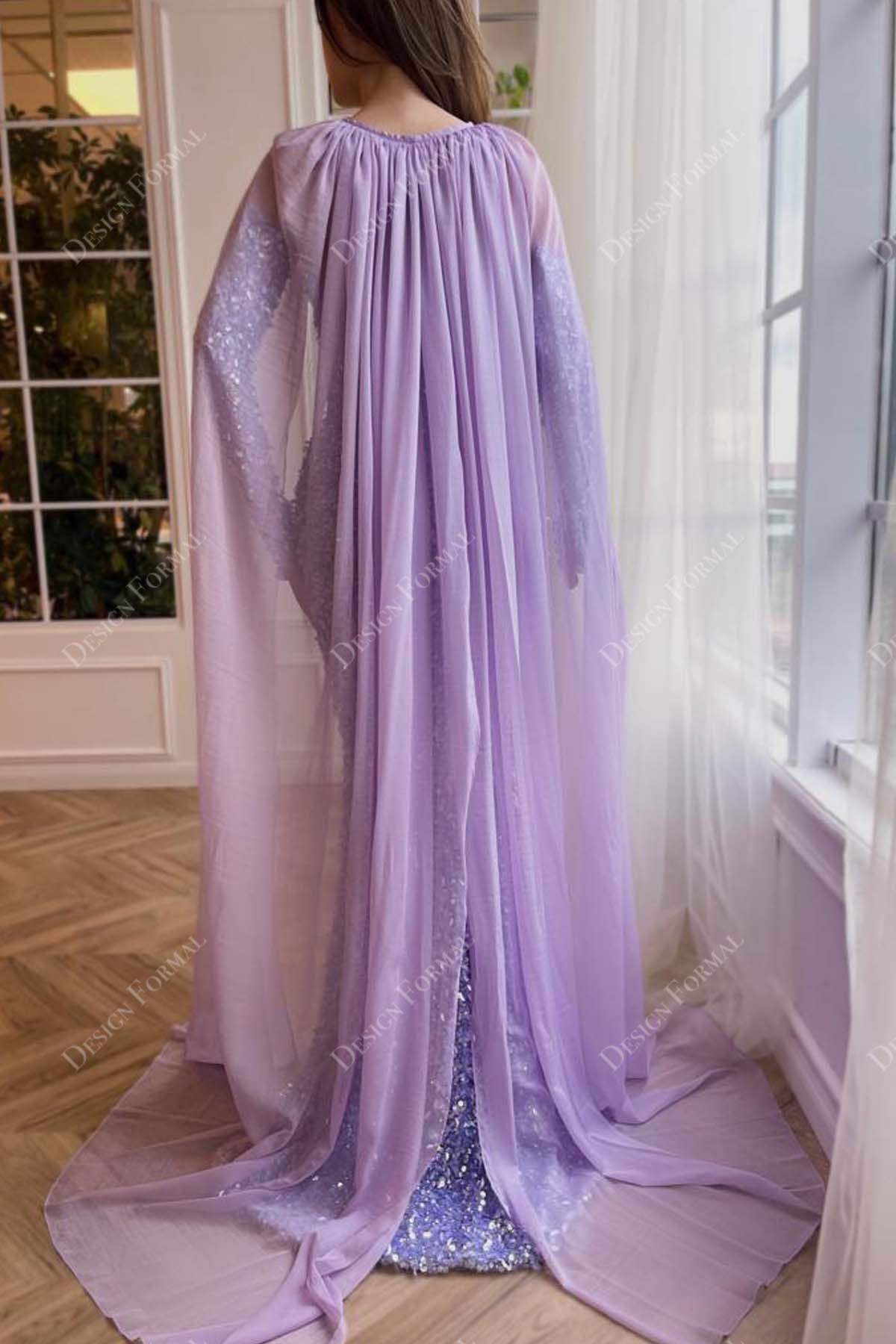 lilac long chiffon bridal cape short train formal dress