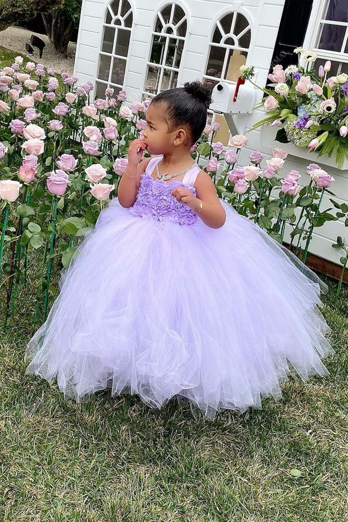 Lilac Roses Ball Gown Tulle Tailor Made Flower Girl Dress