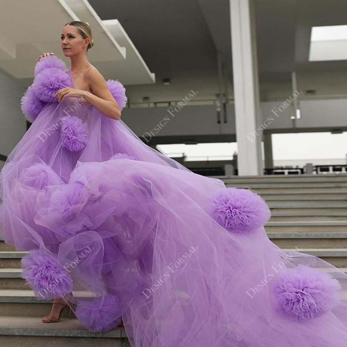 Lilac Tutu Skirt With Train Beaded Lavender Tulle Ruffled Train