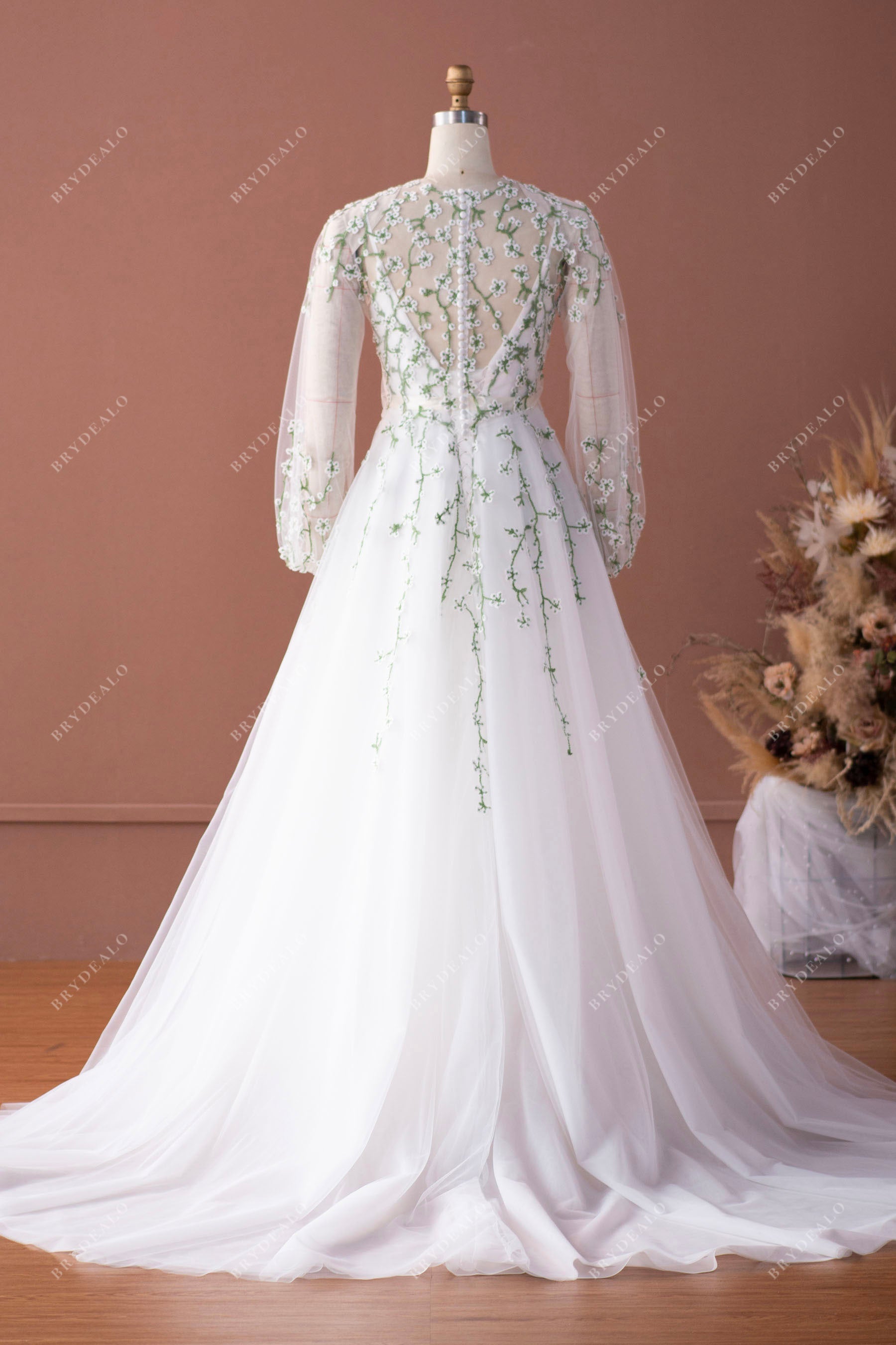 illusion back layered tulle destination wedding gown