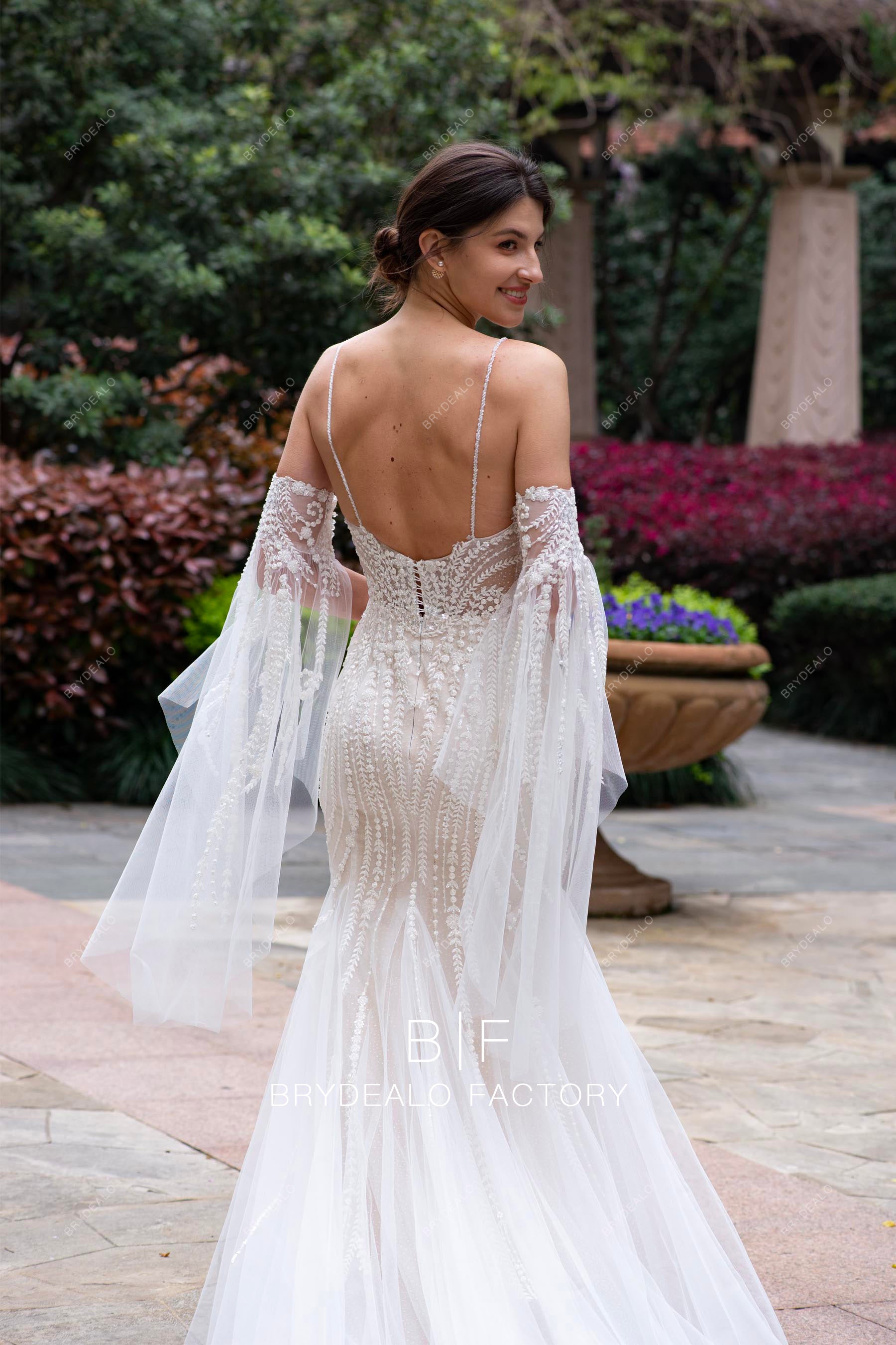 Designer Ruffled Off Shoulder Lace Shimmery Destination Bridal Dress Nude Pink