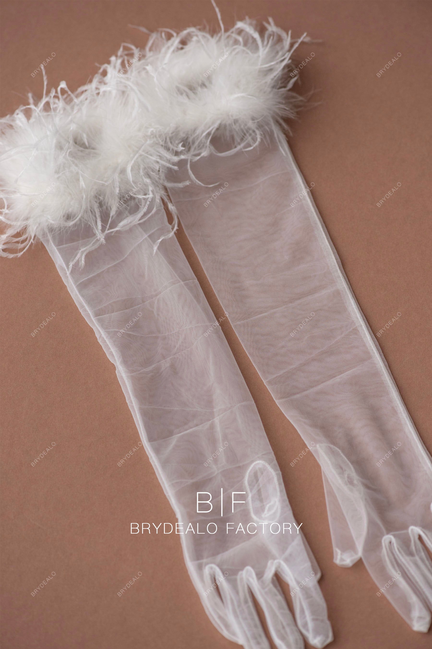 classic long feather bridal gloves for sale