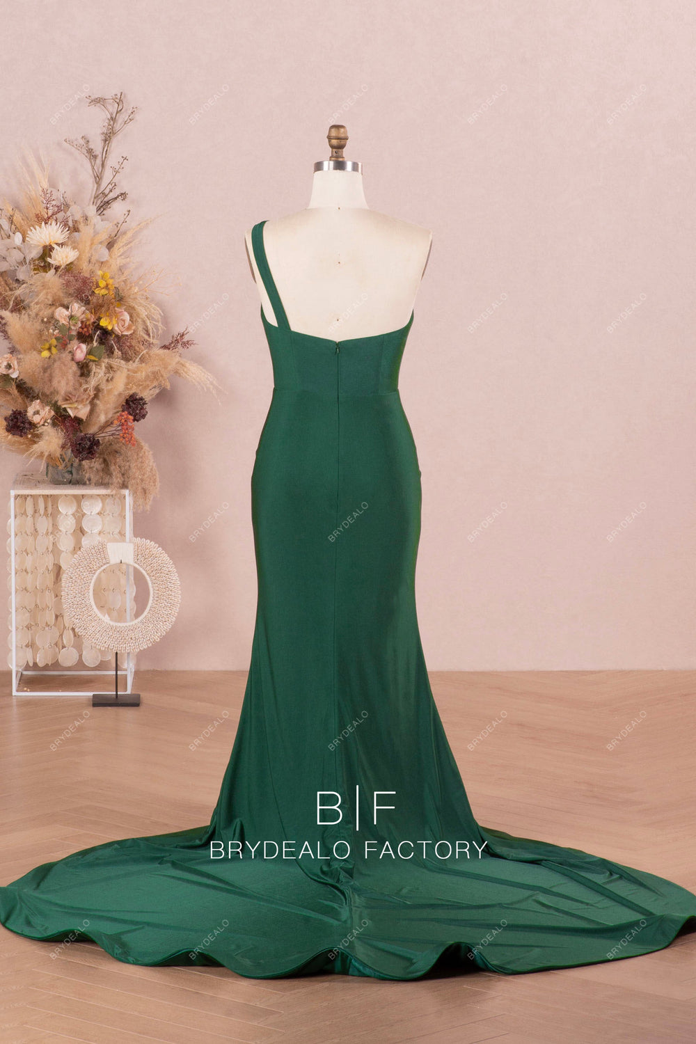 High Neck Slit Detail Long Junior Bridesmaid Dress Green