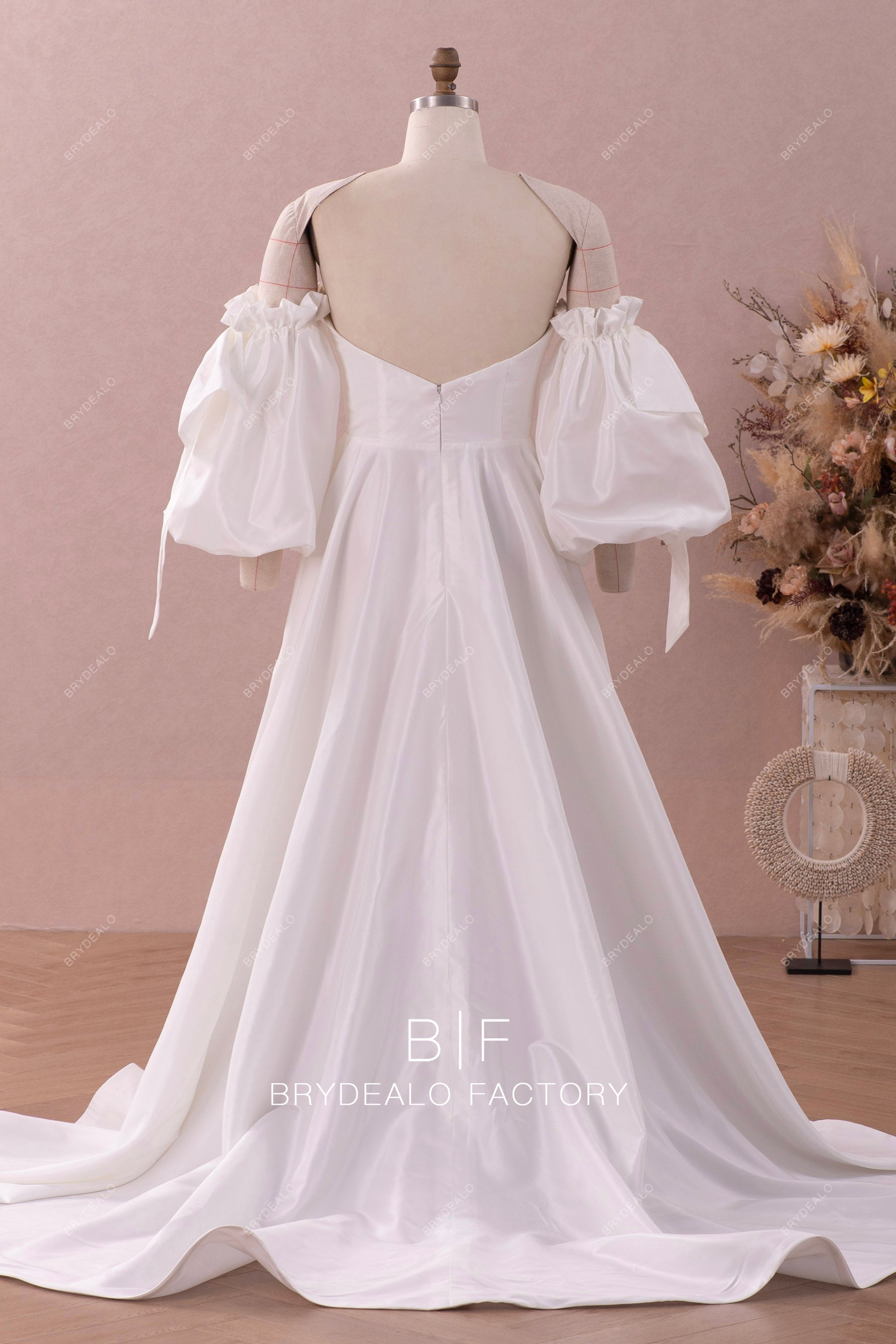 open back designer taffeta wedding dress