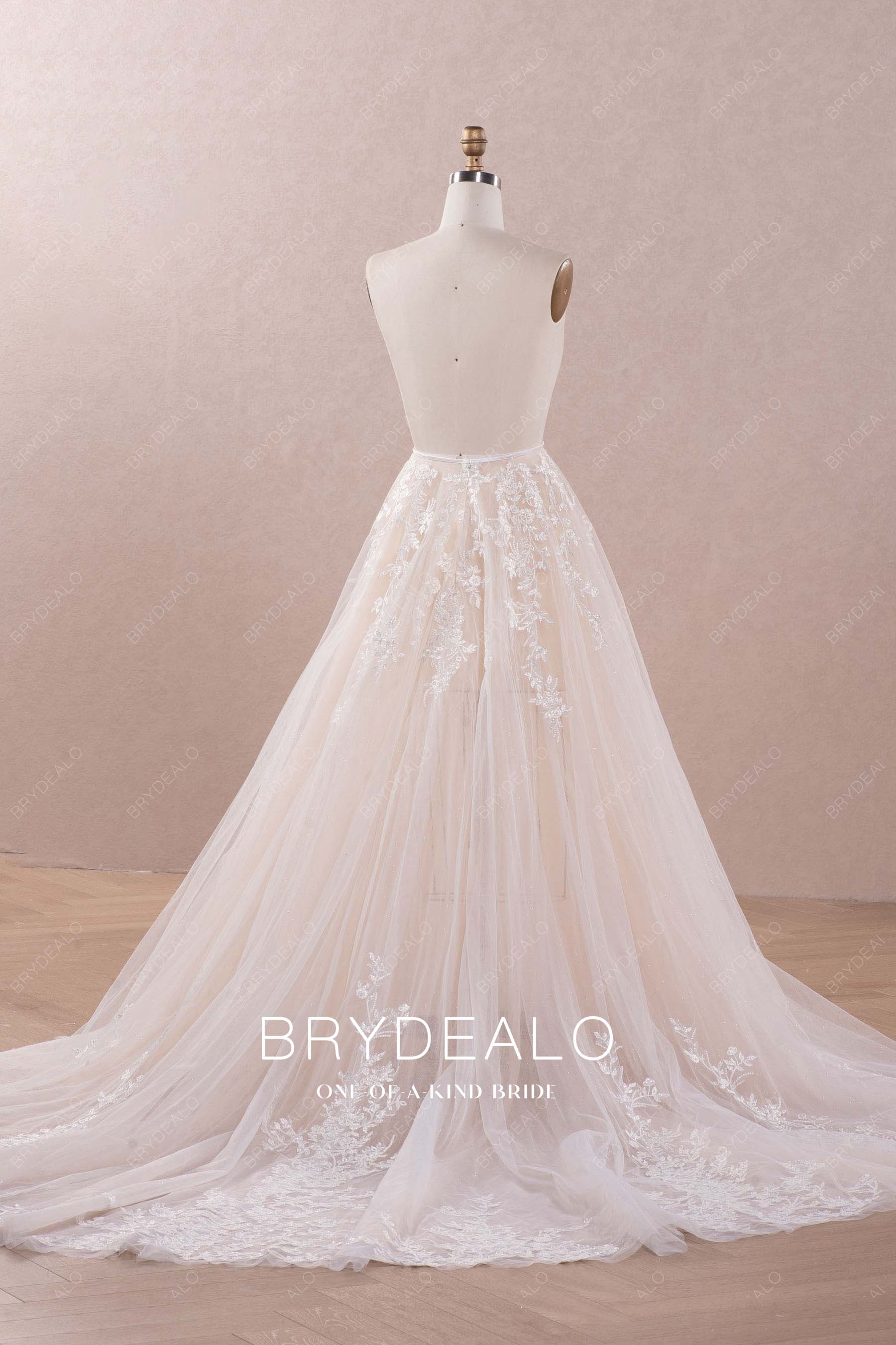 best long illusion lace tulle bridal overskirt