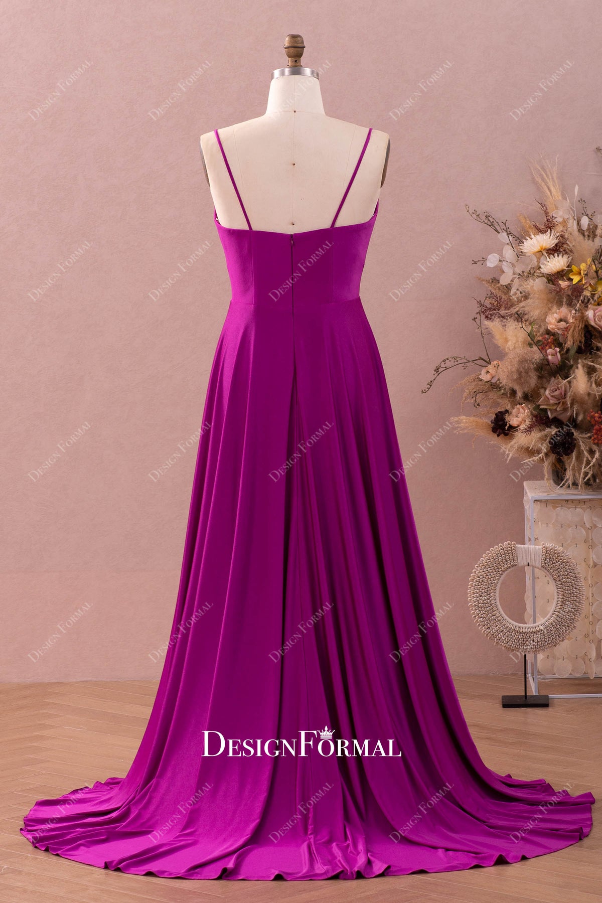 Spaghetti Strap Dress with Slit for Bridesmaid Orchid main image 1