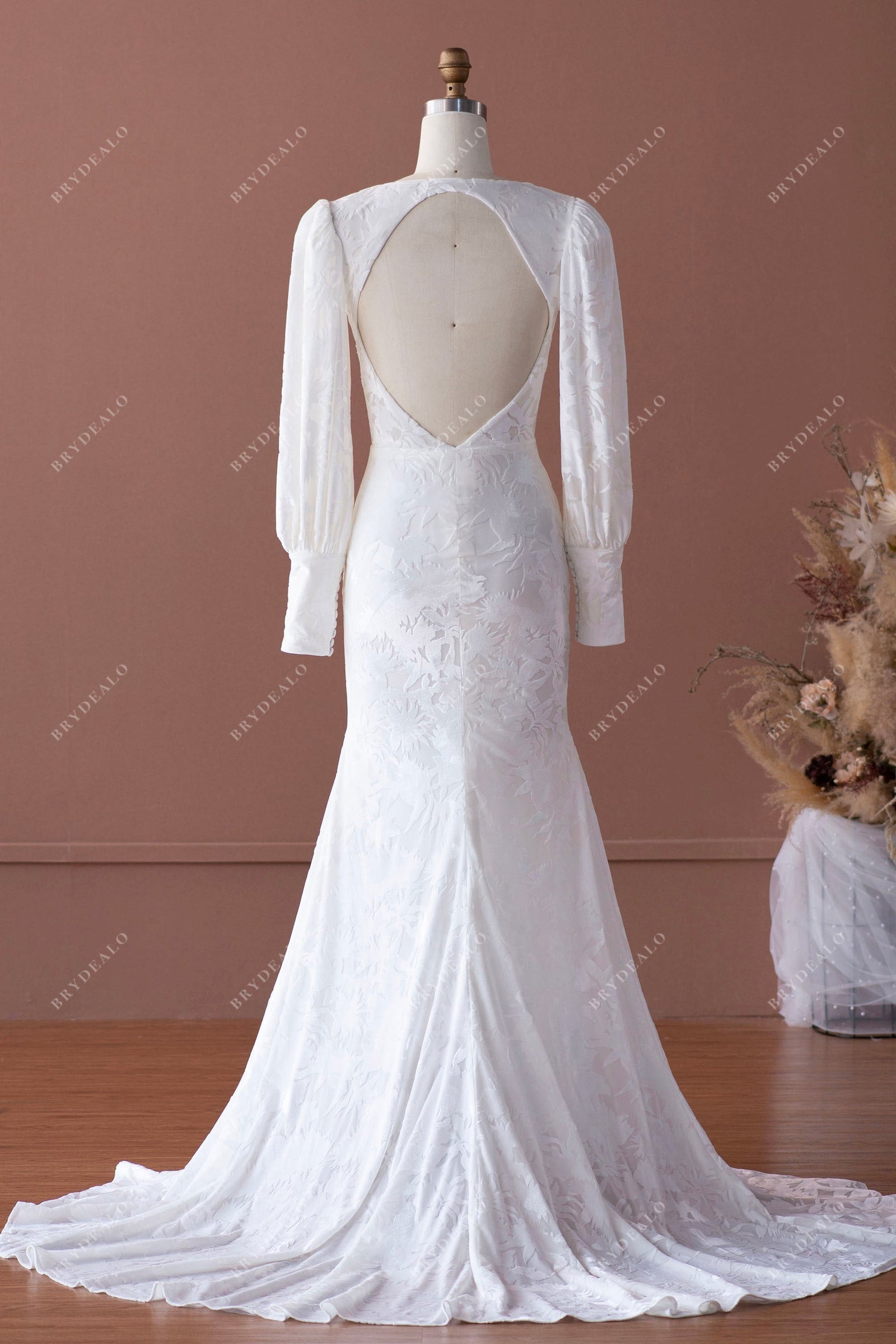 Mermaid Evening Dress Velvet With Slit Long Sleeves         S3871 main image 1
