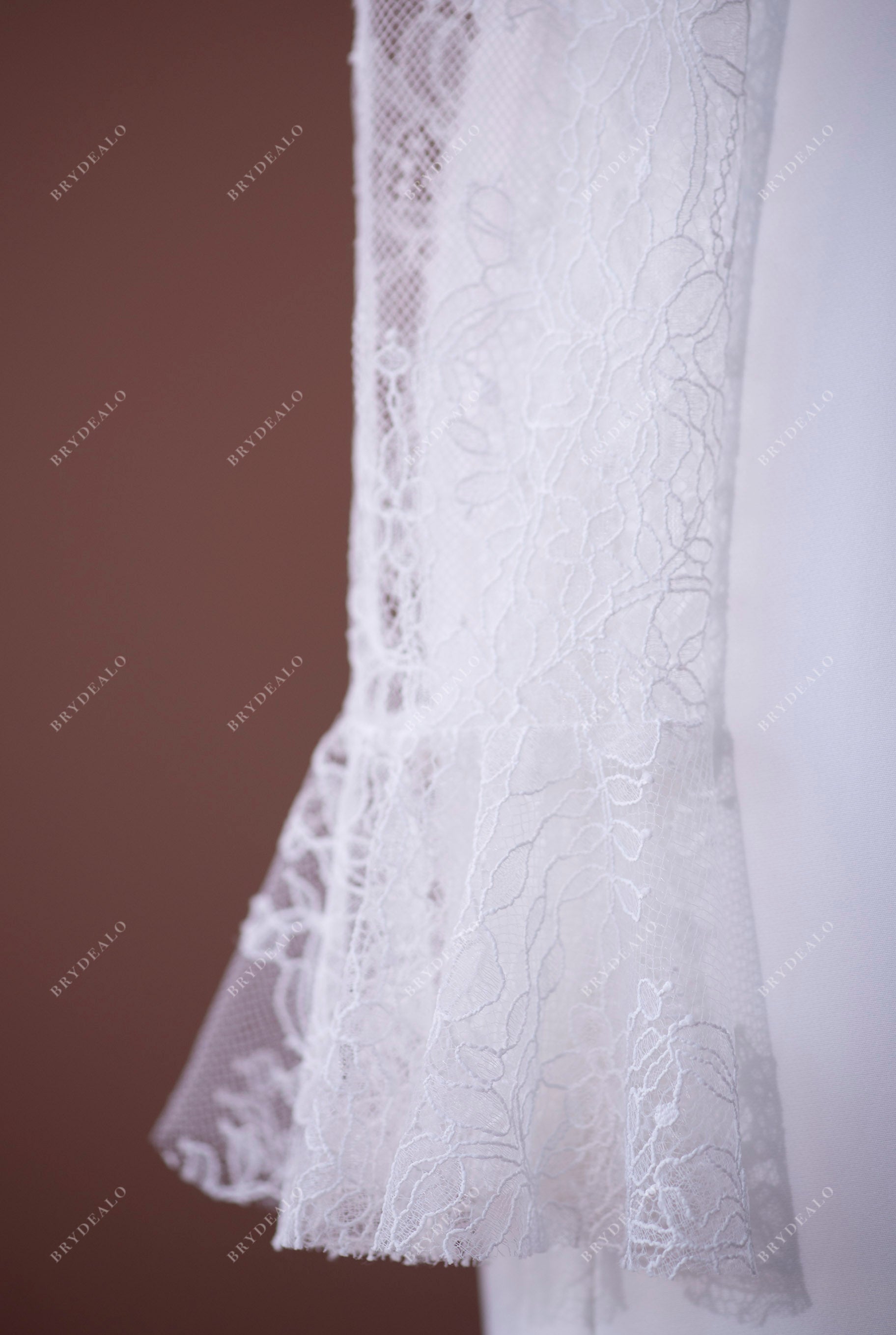 cute bell lace sleeves fall wedding gown