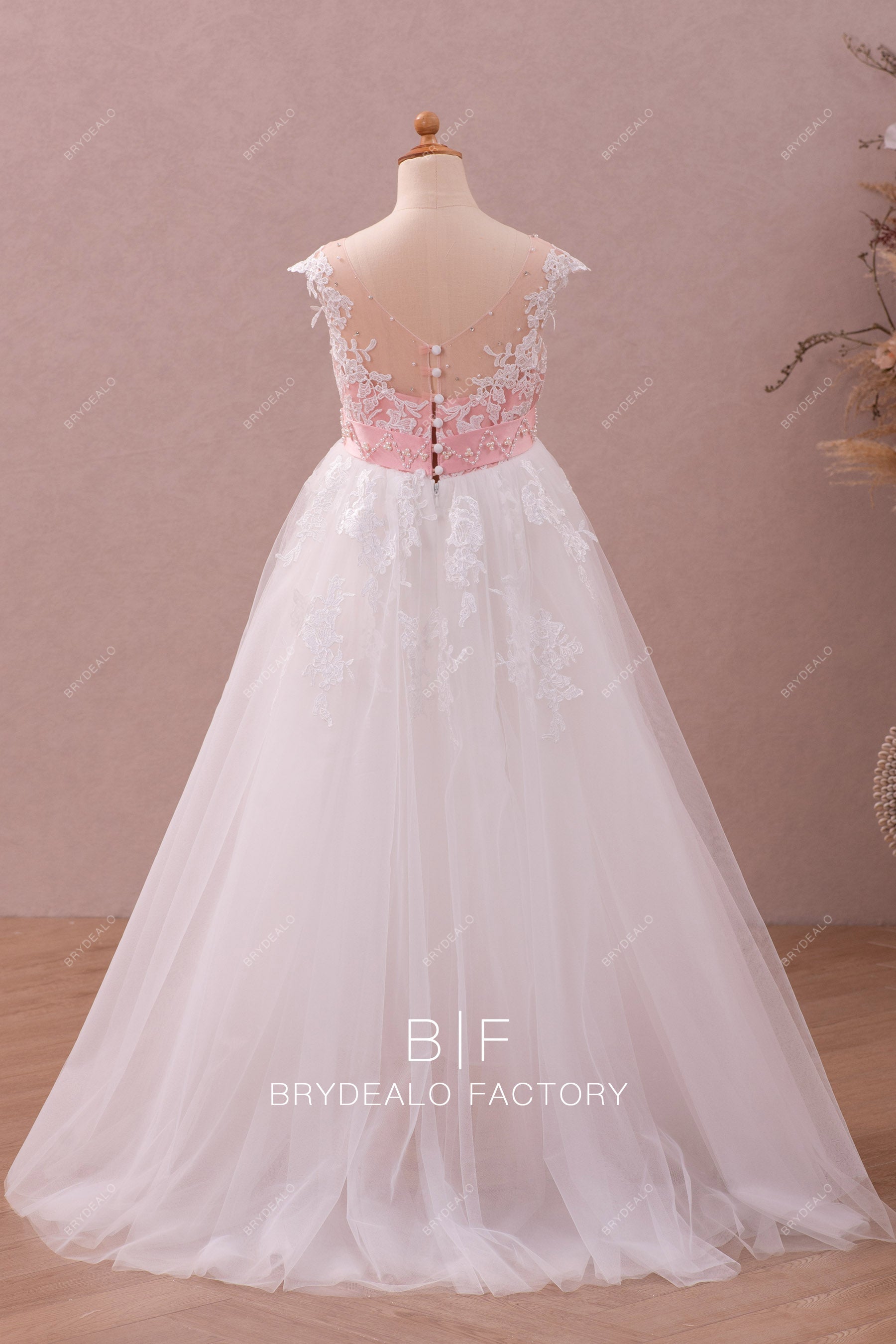 sweep train illusion back A-line tulle little girl dress