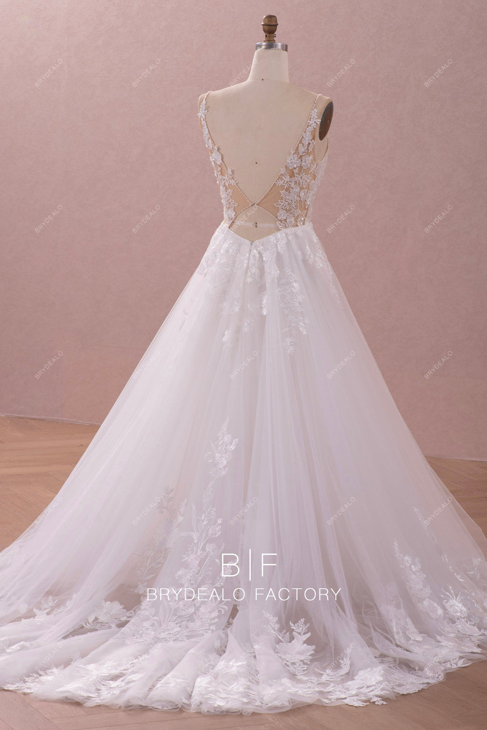 Beaded Lace Plunging Shimmery A-line Fall Wedding Dress