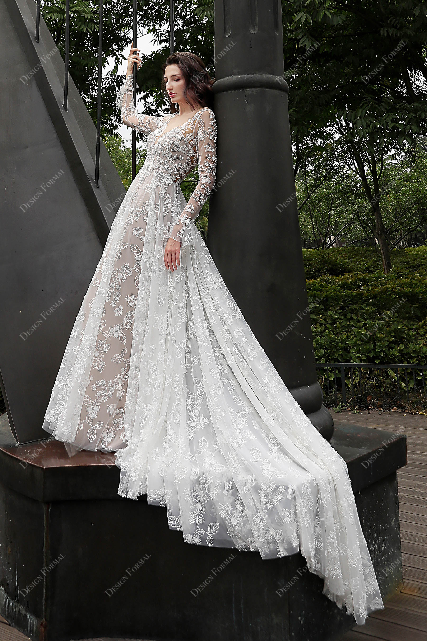 long sleeve A-line bridal dress