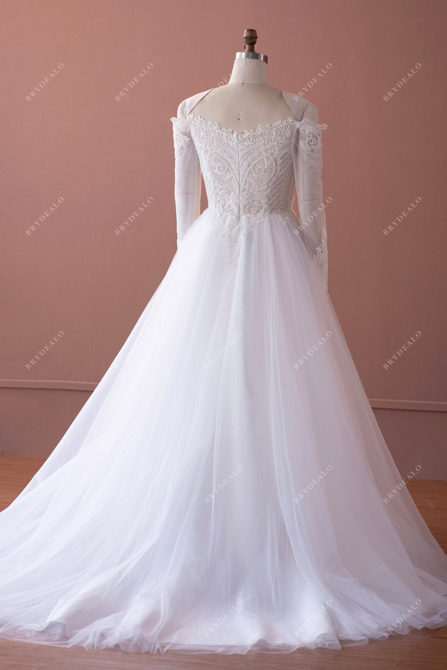 elegant layered tulle chapel train wedding ball gown